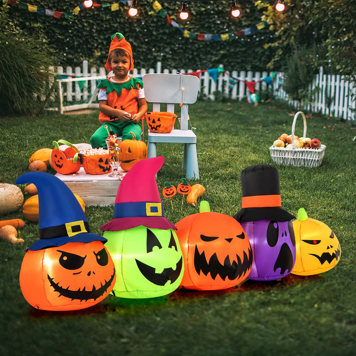 9ft Inflatable Pumpkin Patch Decoration with LED Lights - Polyester-Halloween-DECOROLALA