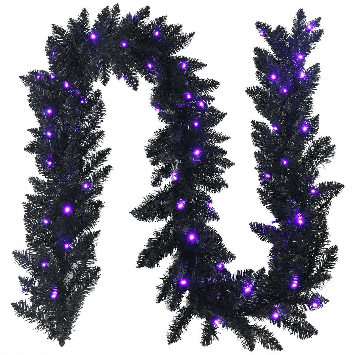 9ft Pre-Lit Halloween Garland, Black with 50 Purple LED Lights-Halloween-DECOROLALA