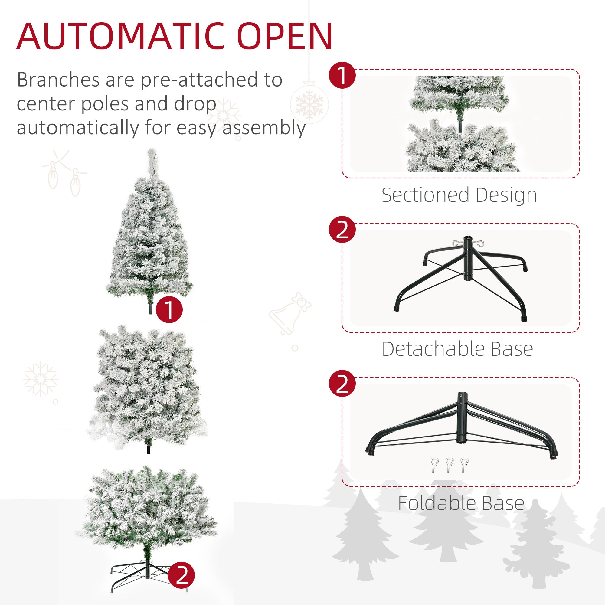 9ft Prelit Snow Flocked Pencil Christmas Tree - 550 LED Lights-DECOROLALA