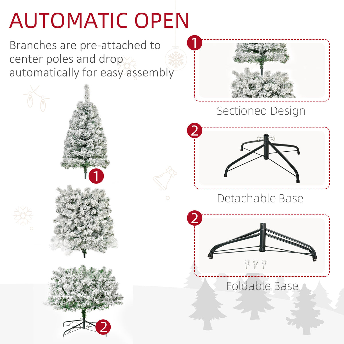 9ft Prelit Snow Flocked Pencil Christmas Tree - 550 LED Lights-DECOROLALA