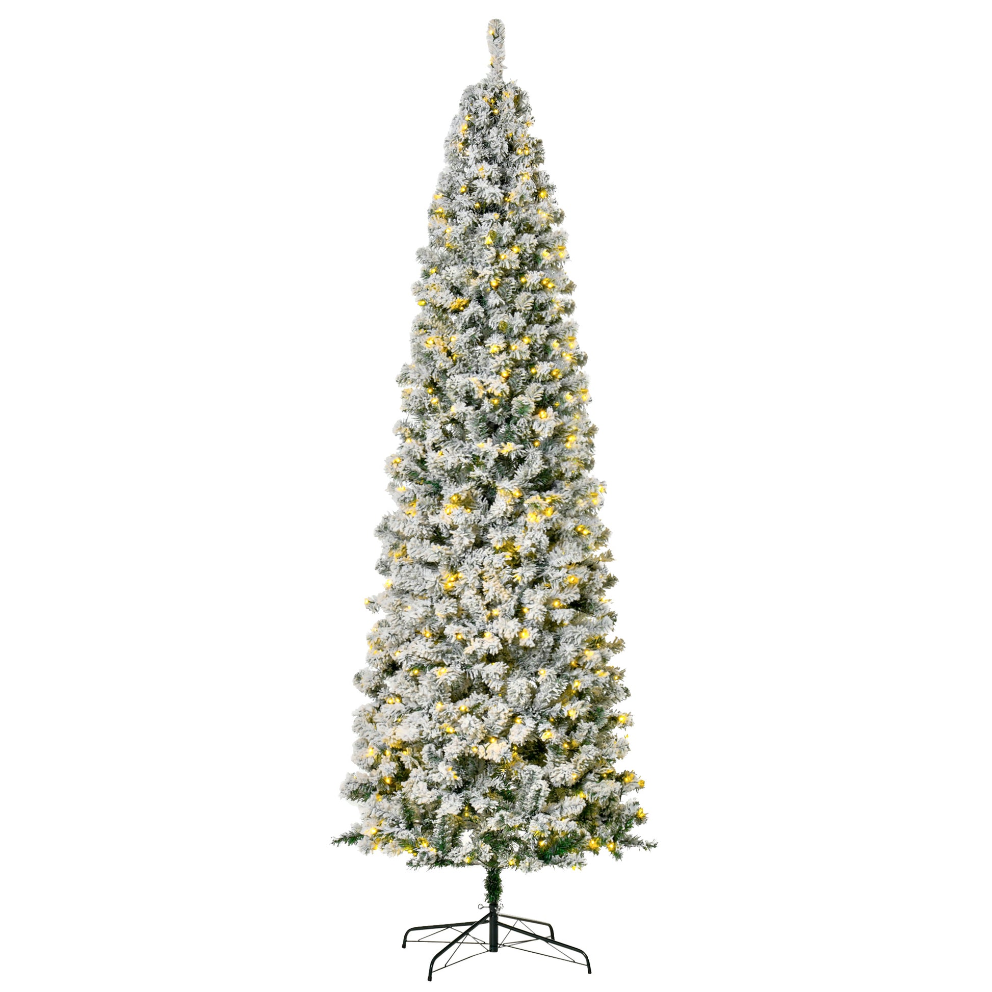 9ft Prelit Snow Flocked Pencil Christmas Tree - 550 LED Lights-DECOROLALA