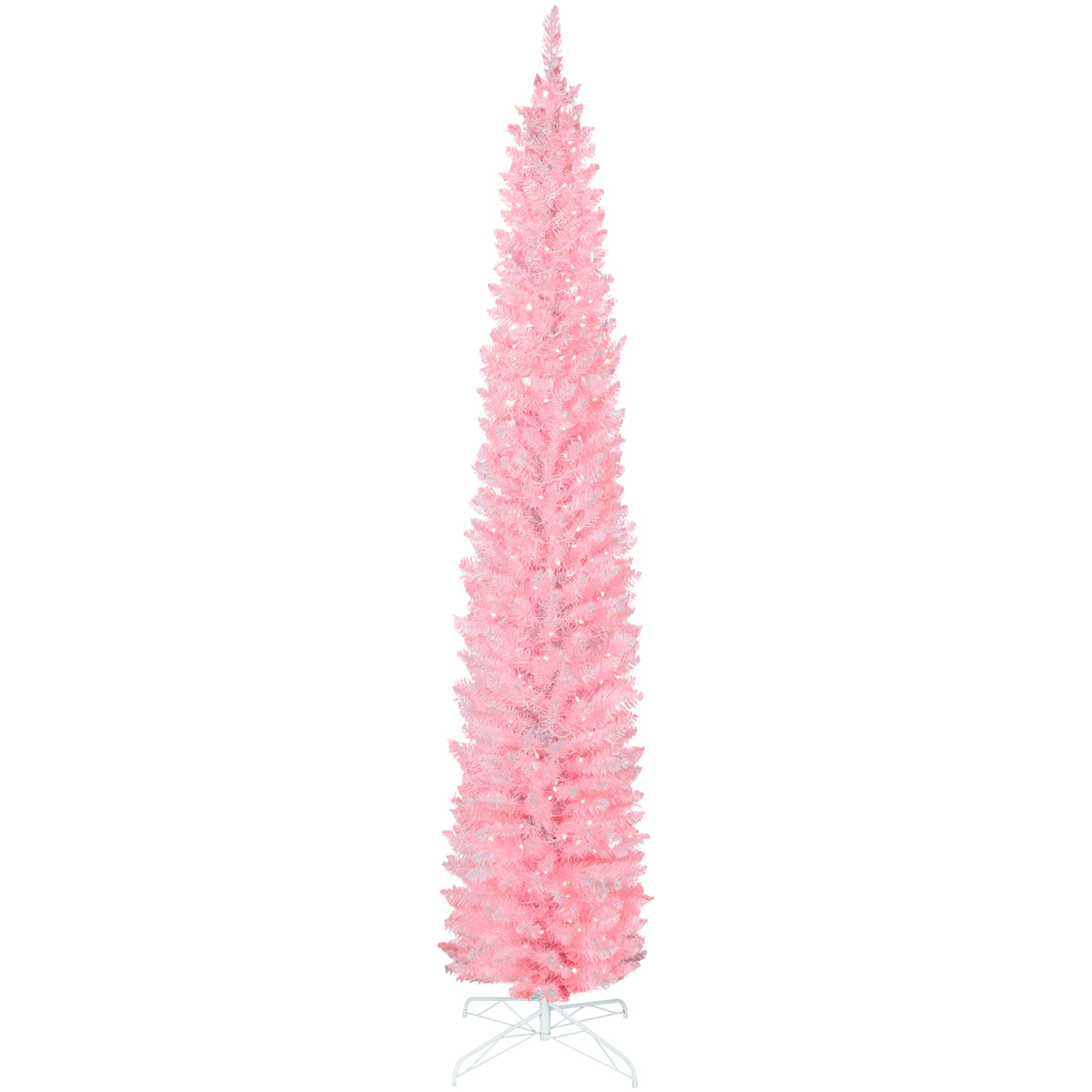 9ft White Pencil Christmas Tree with Synchronized LEDs-Home Furnishings > Holiday & Seasonal > Christmas Trees > Pencil Christmas Trees-DECOROLALA