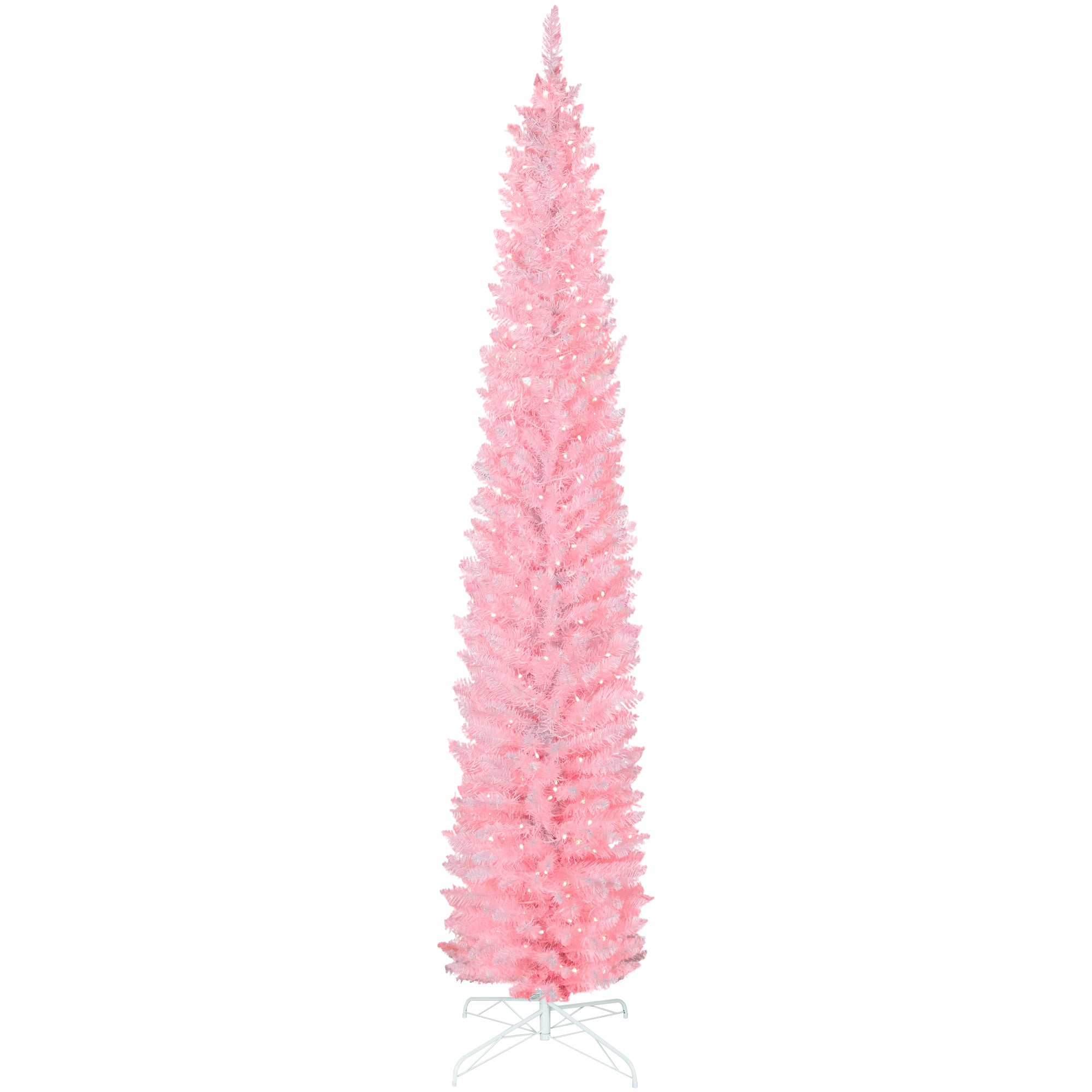 9ft White Pencil Christmas Tree with Synchronized LEDs-Home Furnishings > Holiday & Seasonal > Christmas Trees > Pencil Christmas Trees-DECOROLALA