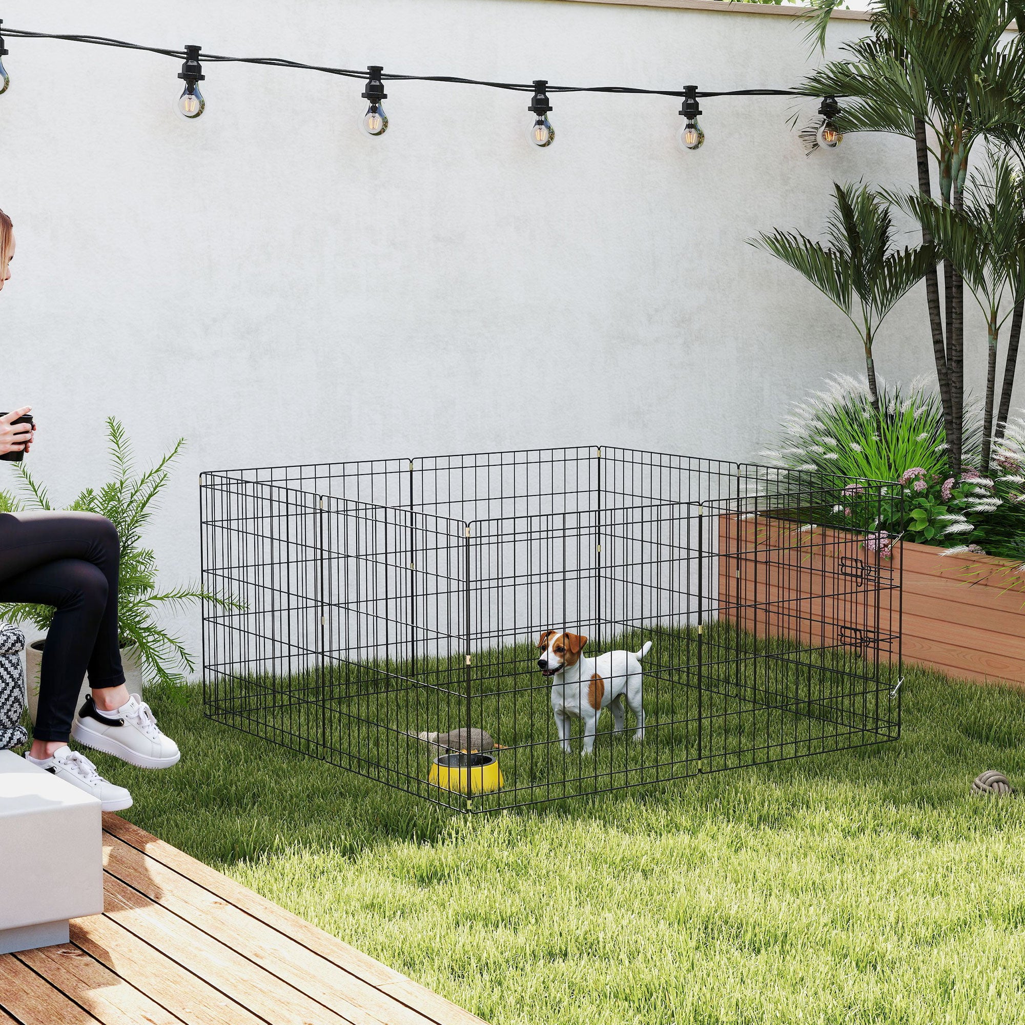 8 Panels Foldable Dog Playpen with Top Cover, 24" High