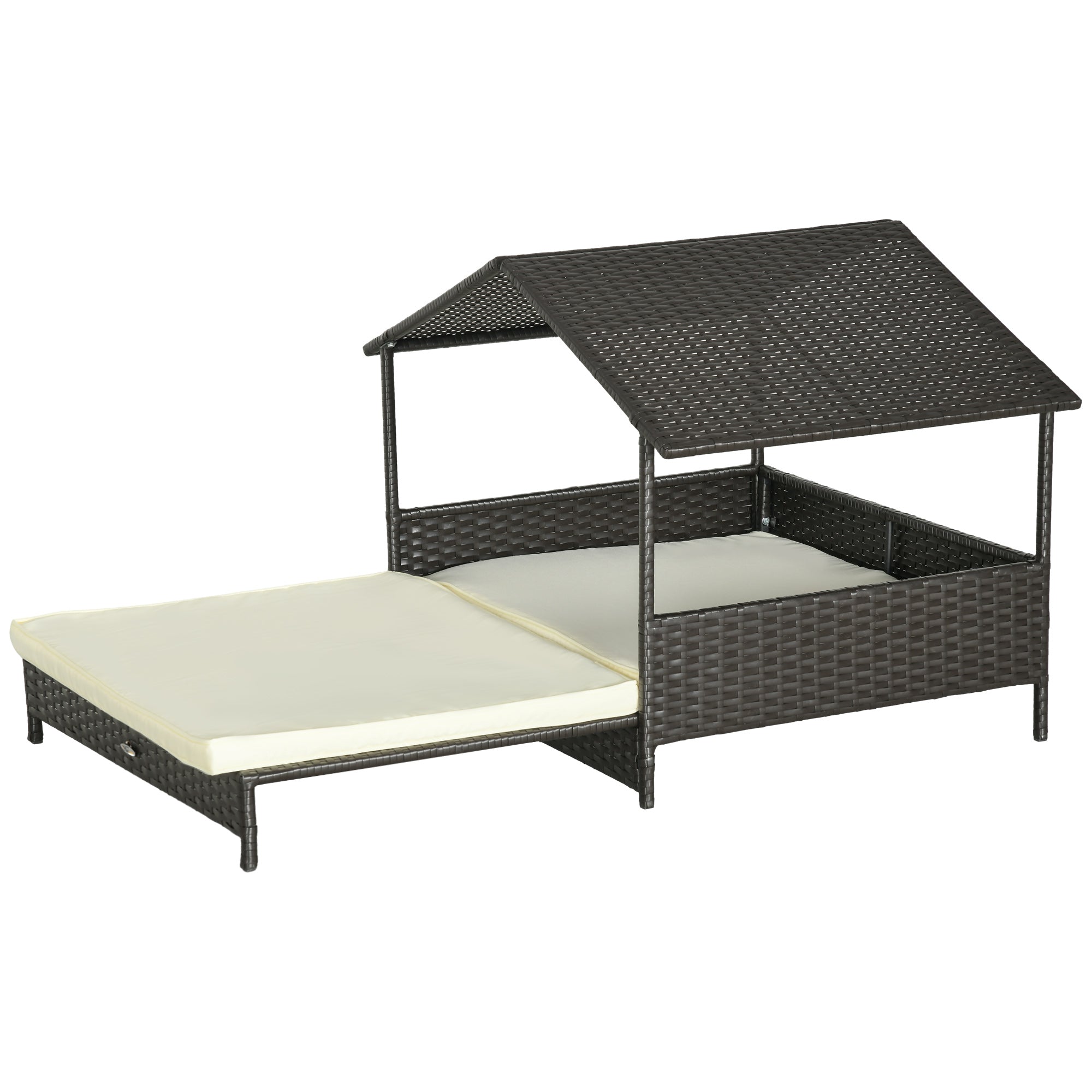 Niche pour chien en rotin avec auvent, panier pour chien en osier avec coussin résistant à l’eau, pour petites et moyennes races, blanc crème