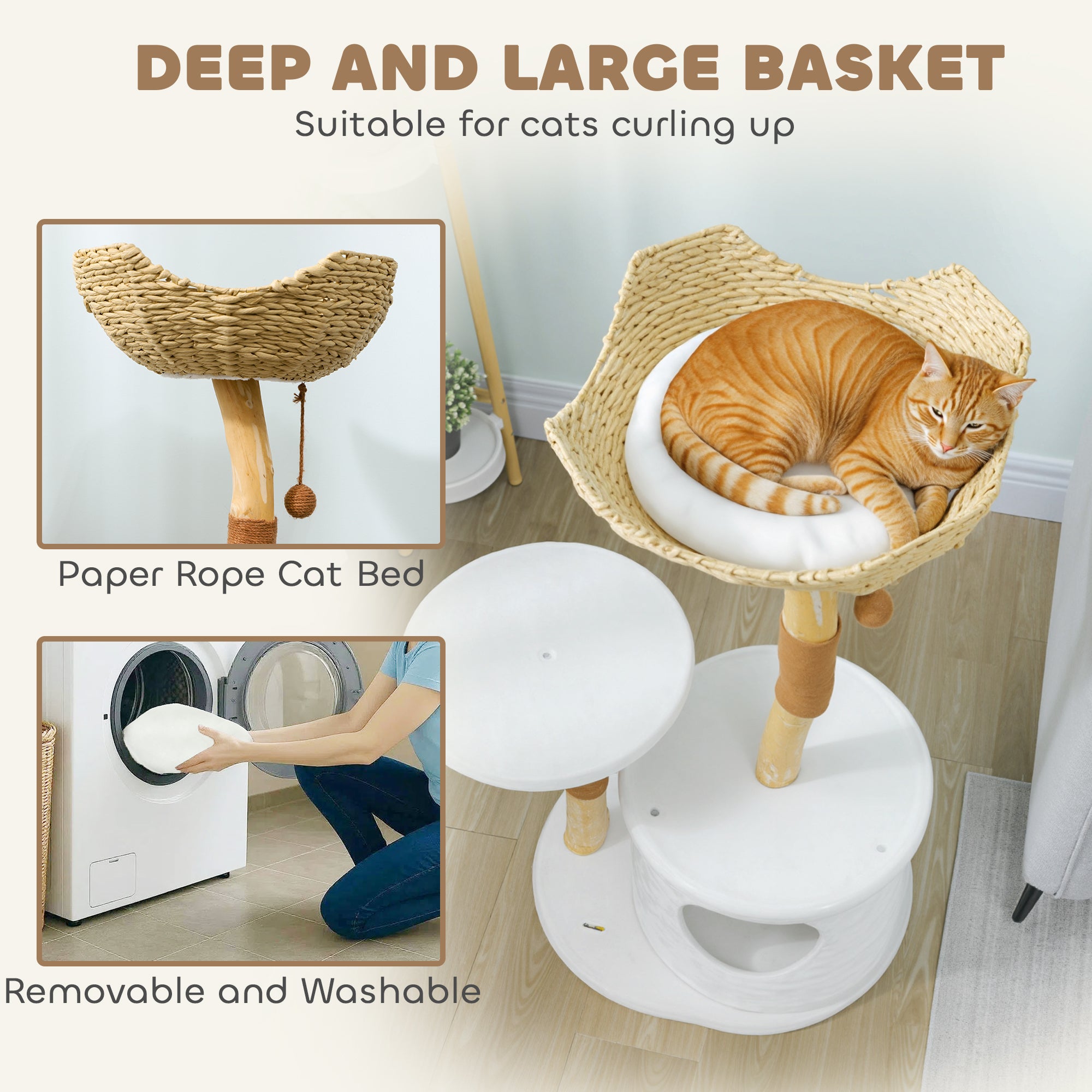 40" Real Wood Cat Tree, Cat Tower for Indoor Large Adult Cats with Scratching Posts, Condo, Perch, Washable Cushion,