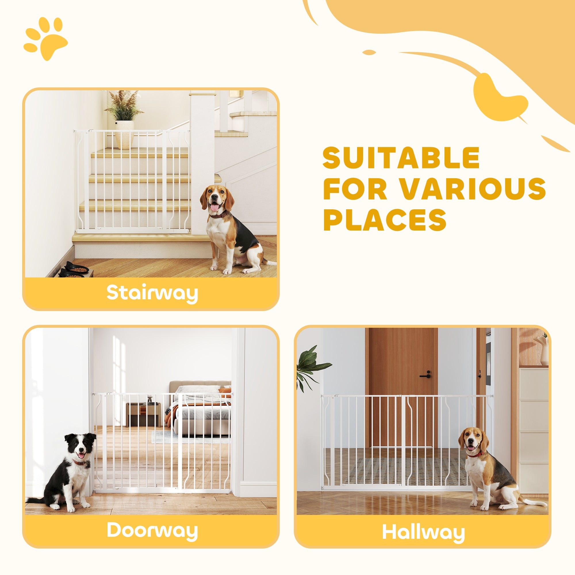 30"- 57" Easy Install Pet Gate w/ Door & Double Locking System, Extra Wide Dog Gate for Stairs, Hallways, White