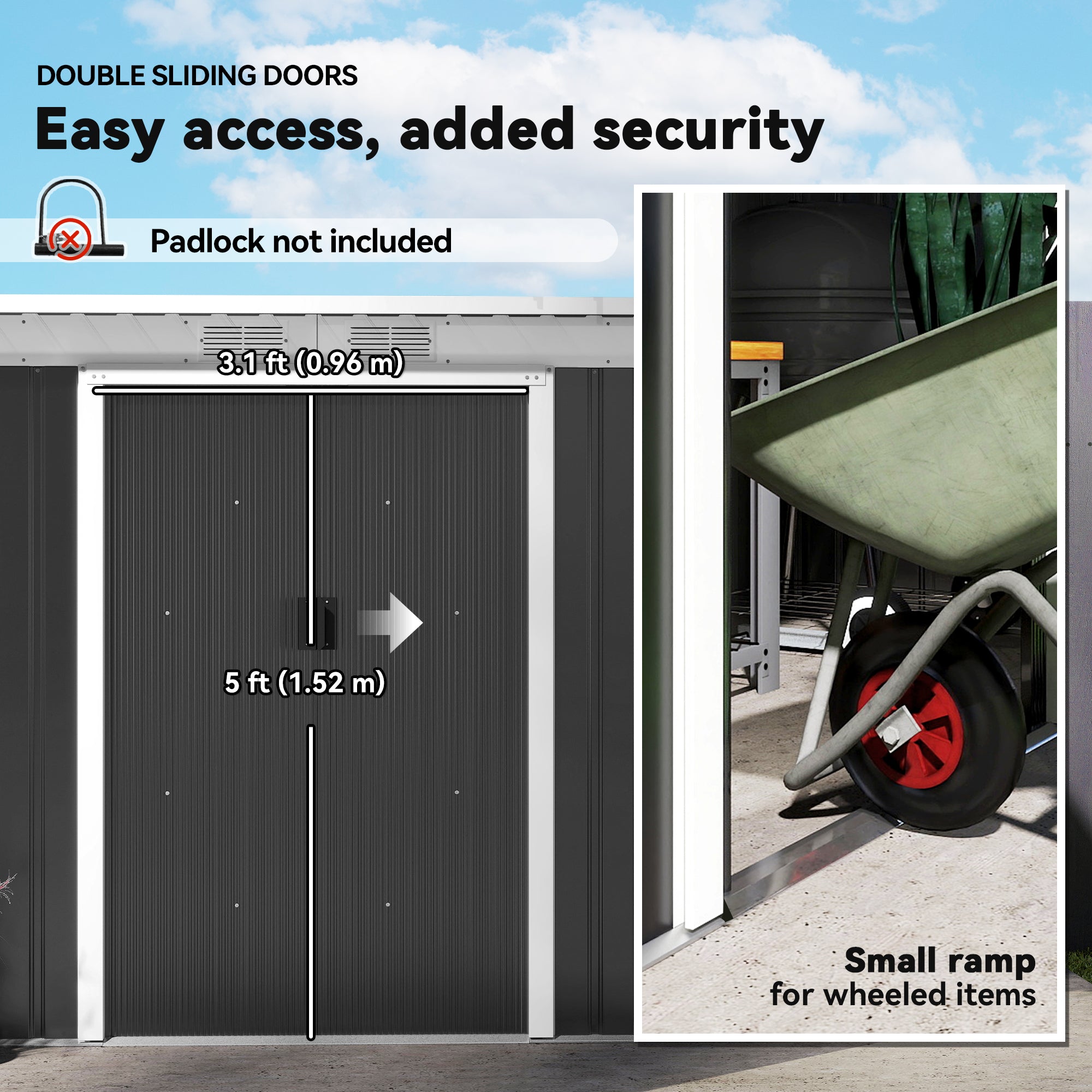9x4 Outdoor Storage Shed - Galvanized Steel Dark Grey-Patio & Garden > Lawn & Garden > Sheds-DECOROLALA