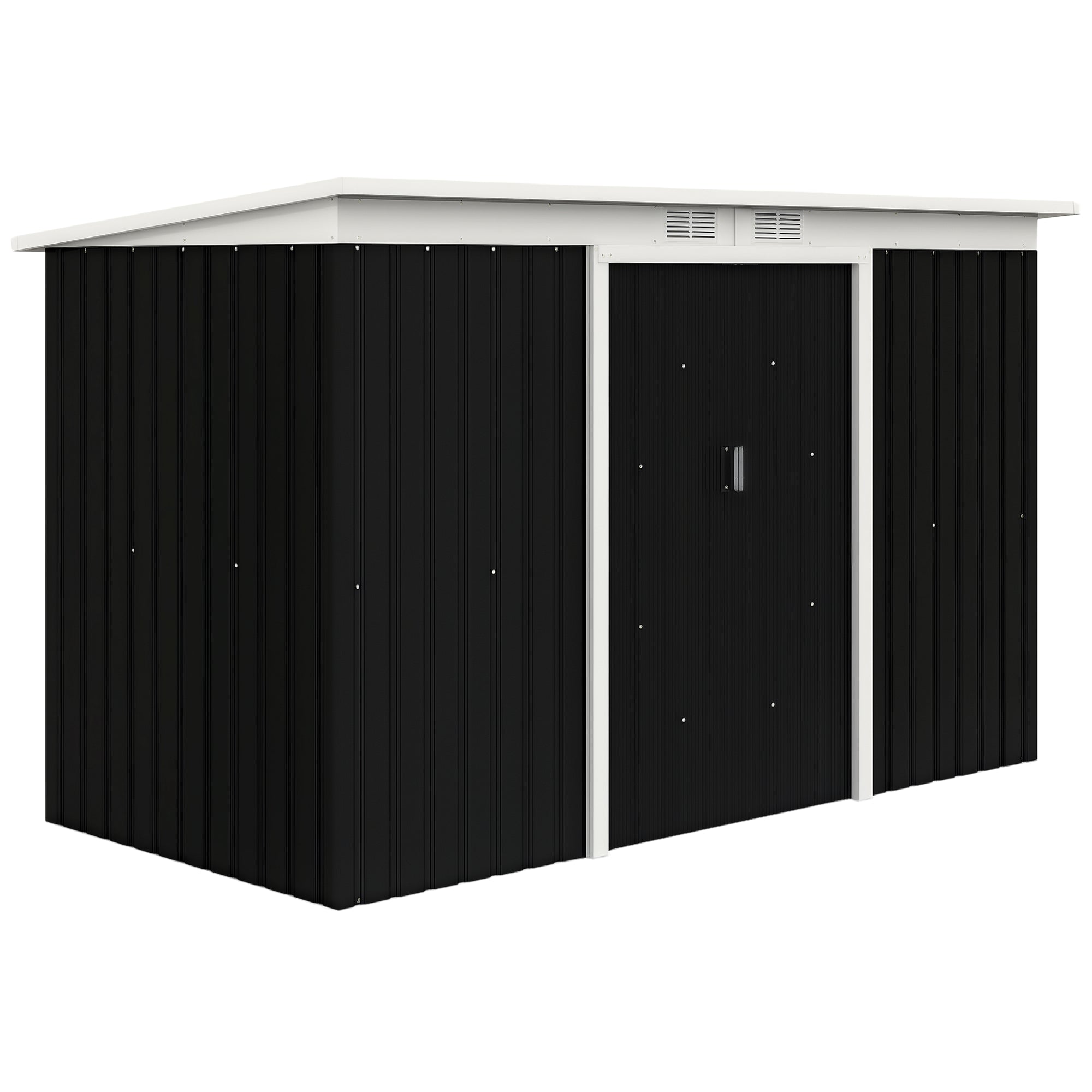 9x4 Outdoor Storage Shed - Galvanized Steel Dark Grey-Patio & Garden > Lawn & Garden > Sheds-DECOROLALA