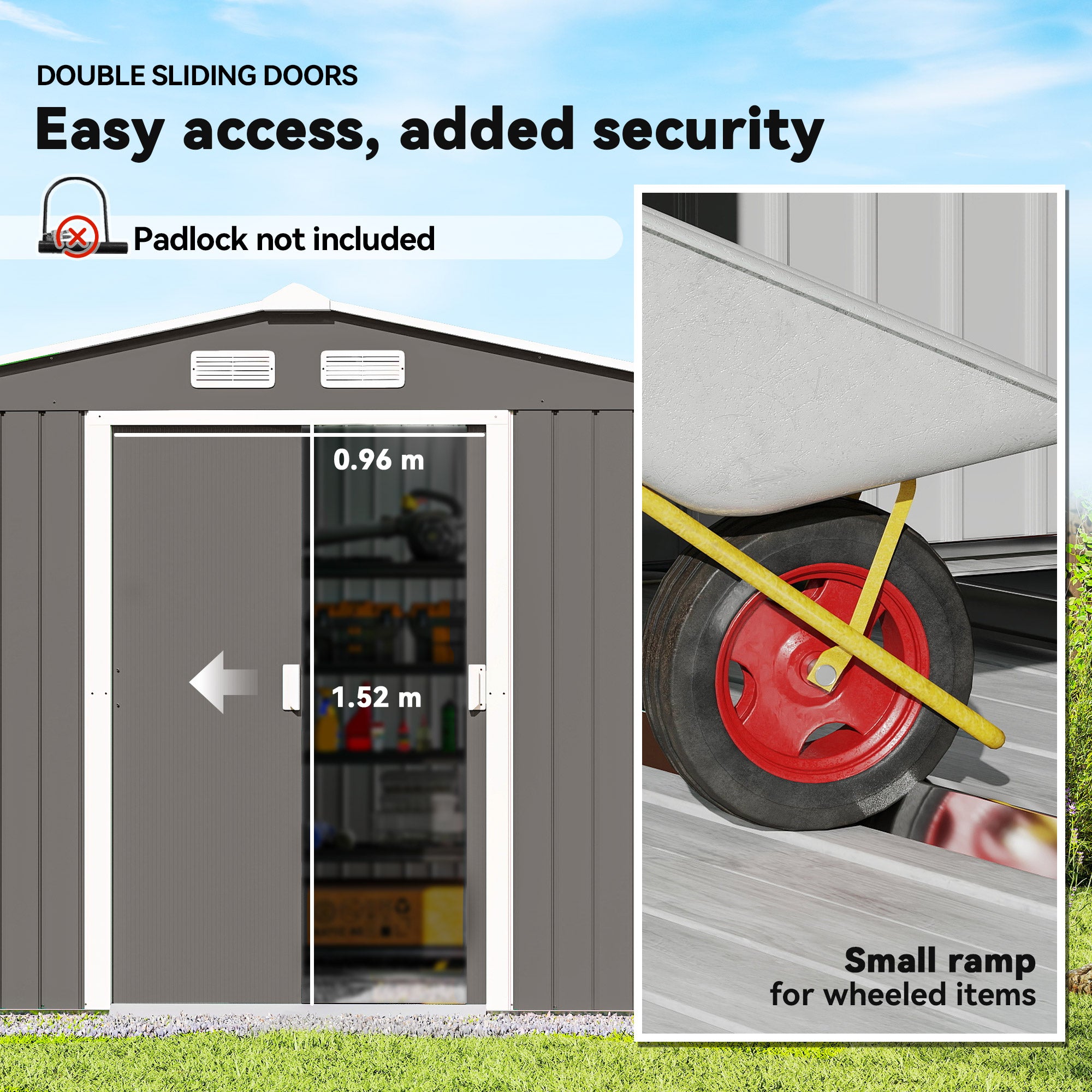 9'x6' Galvanized Steel Garden Storage Shed with Foundation - Grey-Patio & Garden > Lawn & Garden > Sheds-DECOROLALA