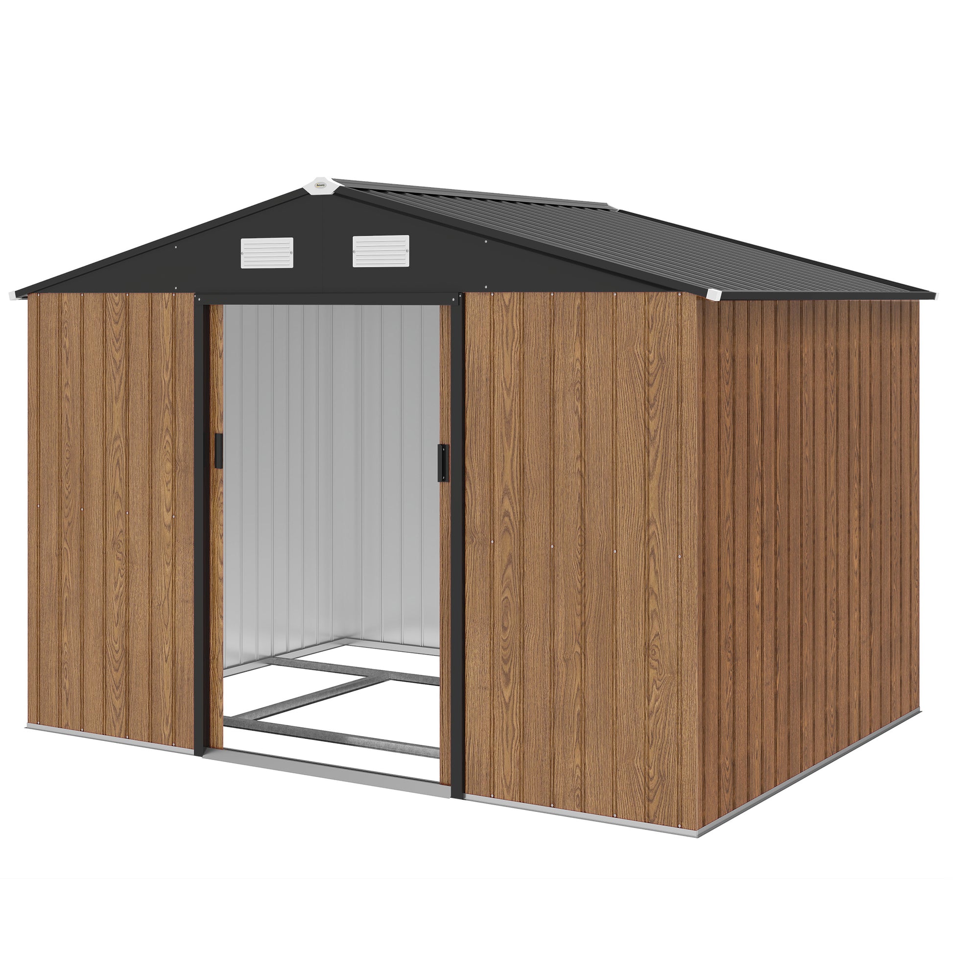 9'x6' Metal Garden Storage Shed with Foundation - Teak-Patio & Garden > Lawn & Garden > Sheds-DECOROLALA