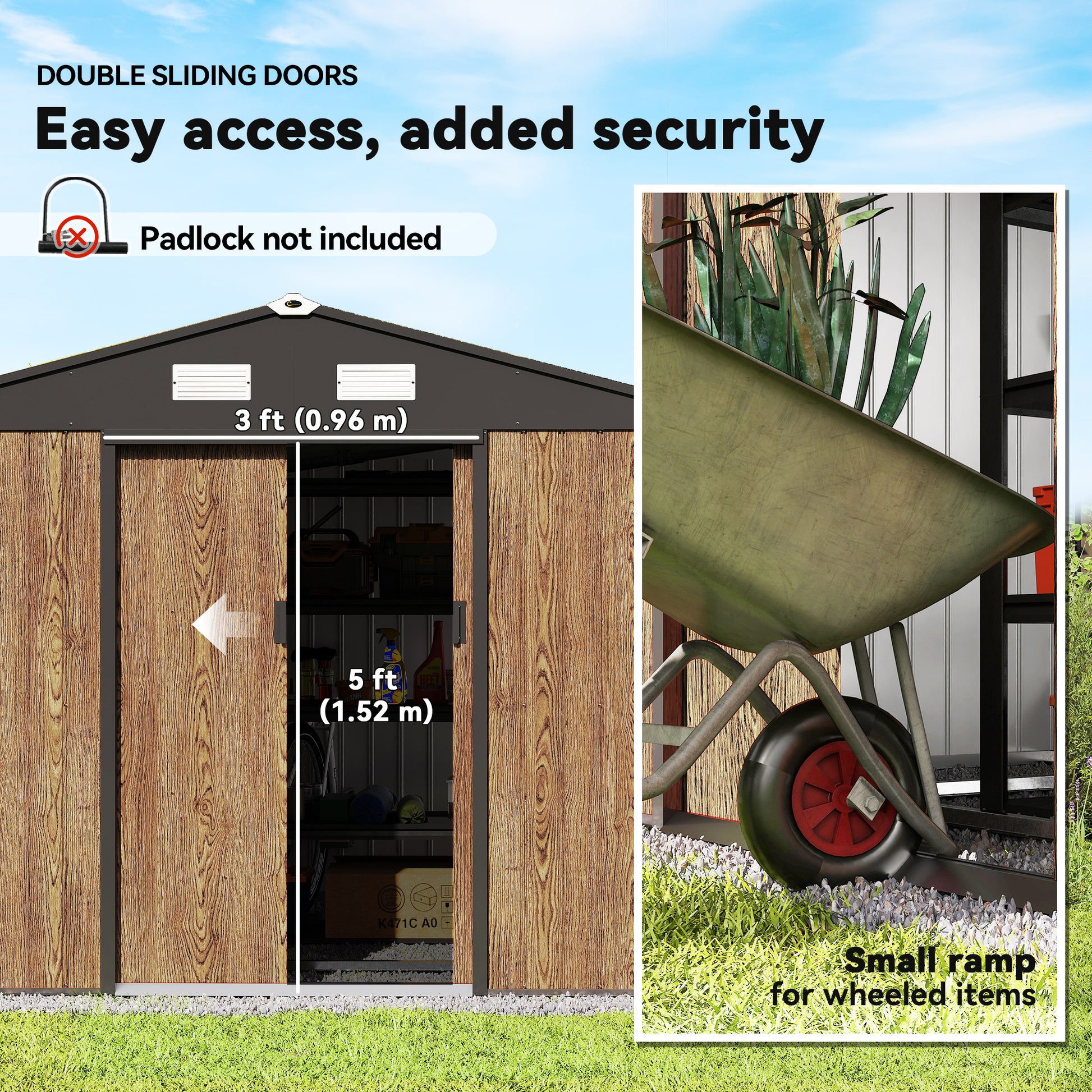 9'x6' Metal Garden Storage Shed with Foundation - Teak-Patio & Garden > Lawn & Garden > Sheds-DECOROLALA