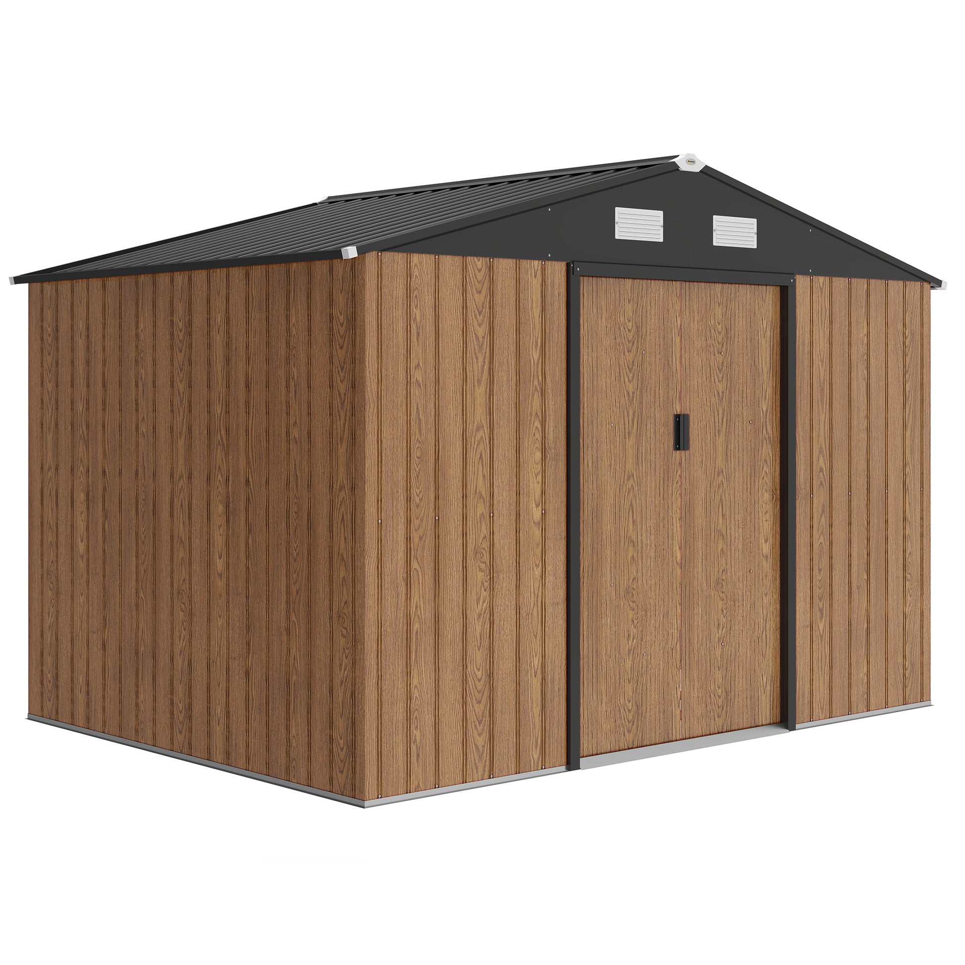 9'x6' Metal Garden Storage Shed with Foundation - Teak-Patio & Garden > Lawn & Garden > Sheds-DECOROLALA