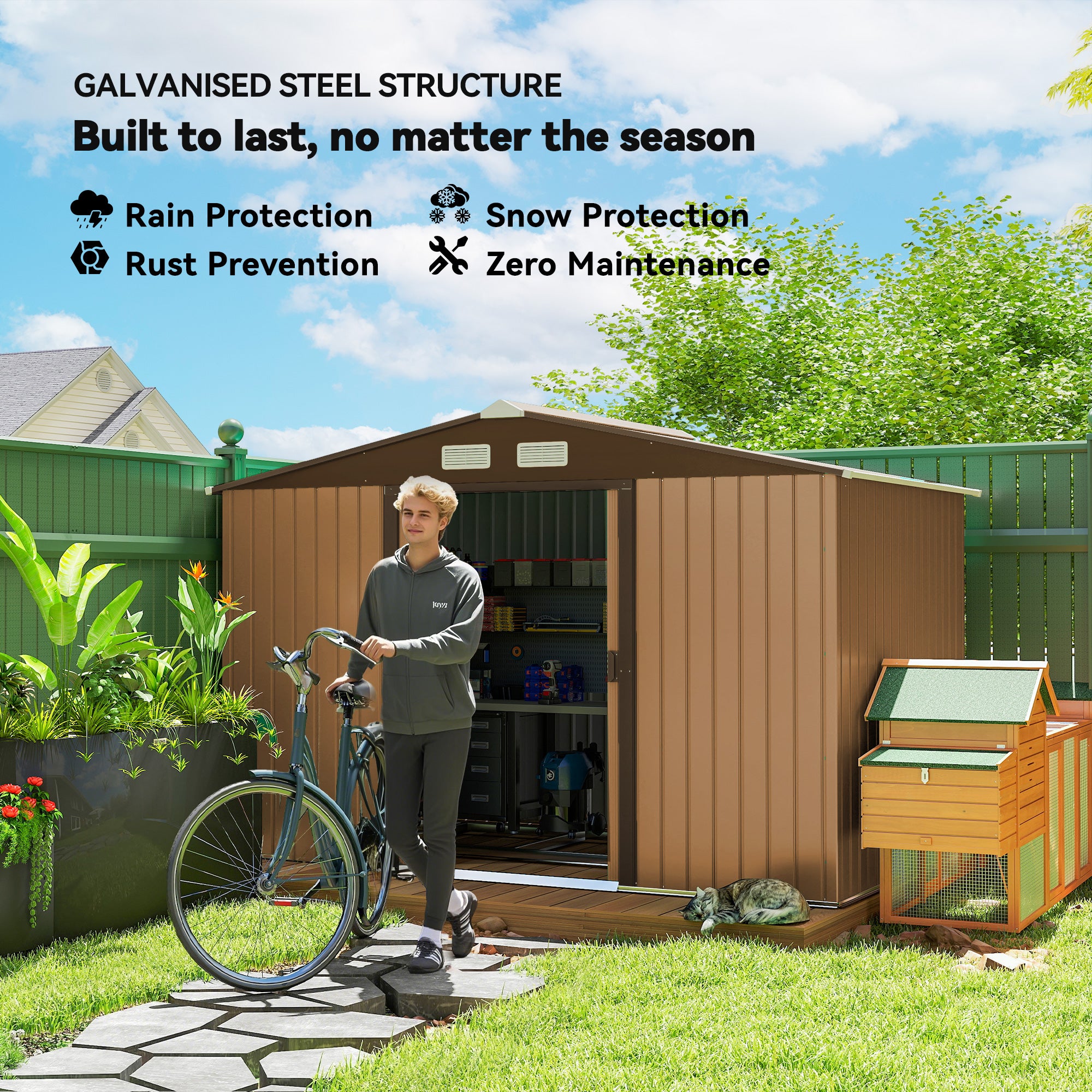 9x6 ft Metal Garden Storage Shed with Foundation - Grey-Patio & Garden > Lawn & Garden > Sheds-DECOROLALA