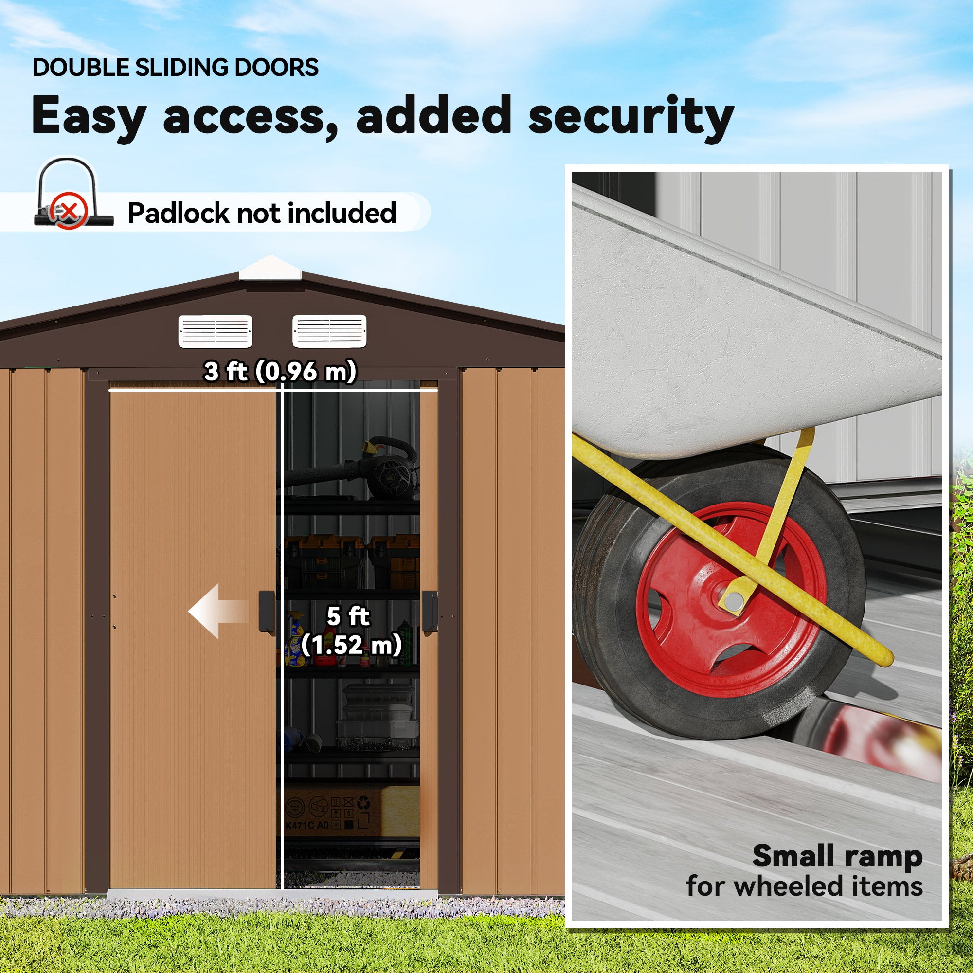 9x6 ft Metal Garden Storage Shed with Foundation - Grey-Patio & Garden > Lawn & Garden > Sheds-DECOROLALA