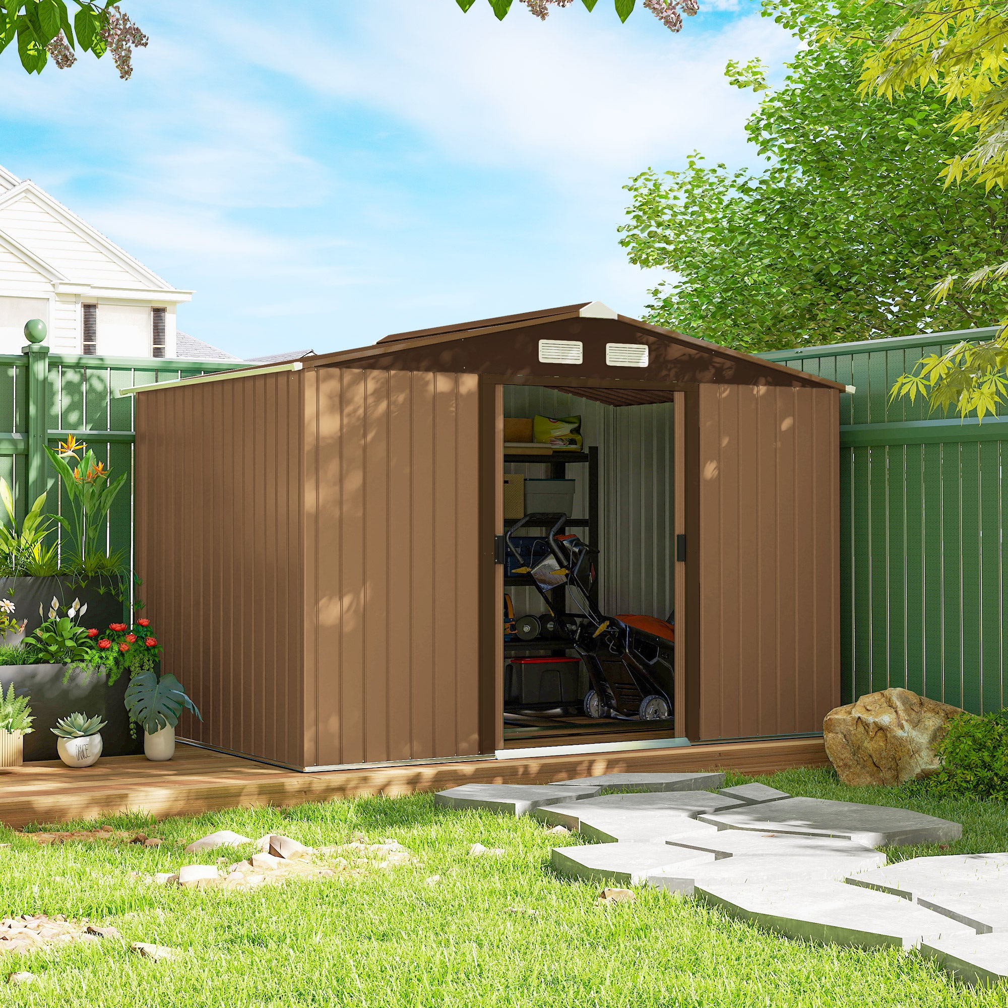 9x6 ft Metal Garden Storage Shed with Foundation - Grey-Patio & Garden > Lawn & Garden > Sheds-DECOROLALA