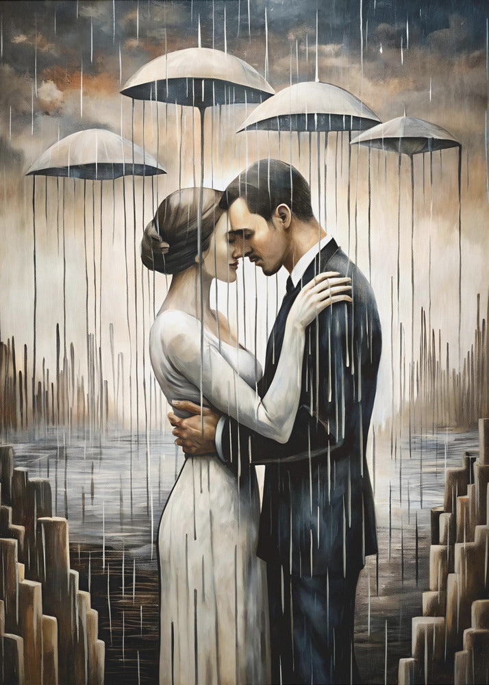 A Kiss Beneath the Floating Umbrellas Wall Art by Miguel Bruzual-canvas-DECOROLALA