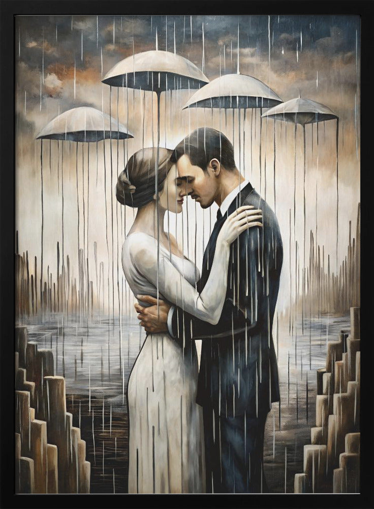 A Kiss Beneath the Floating Umbrellas Wall Art by Miguel Bruzual-canvas-DECOROLALA