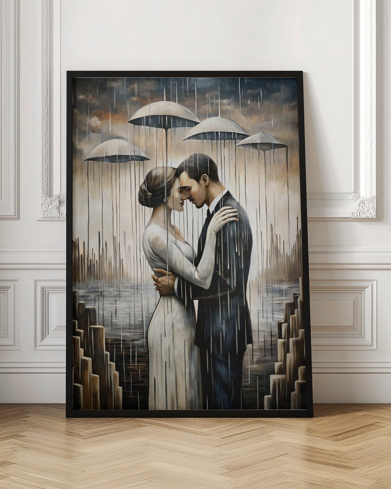 A Kiss Beneath the Floating Umbrellas Wall Art by Miguel Bruzual-canvas-DECOROLALA