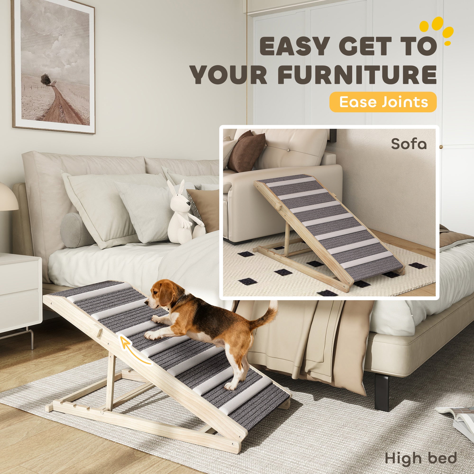 Dog Ramp for Couch, Foldable Pet Ramp for Small to Large Dog, 4 Adjustable Height from 14" to 20"
