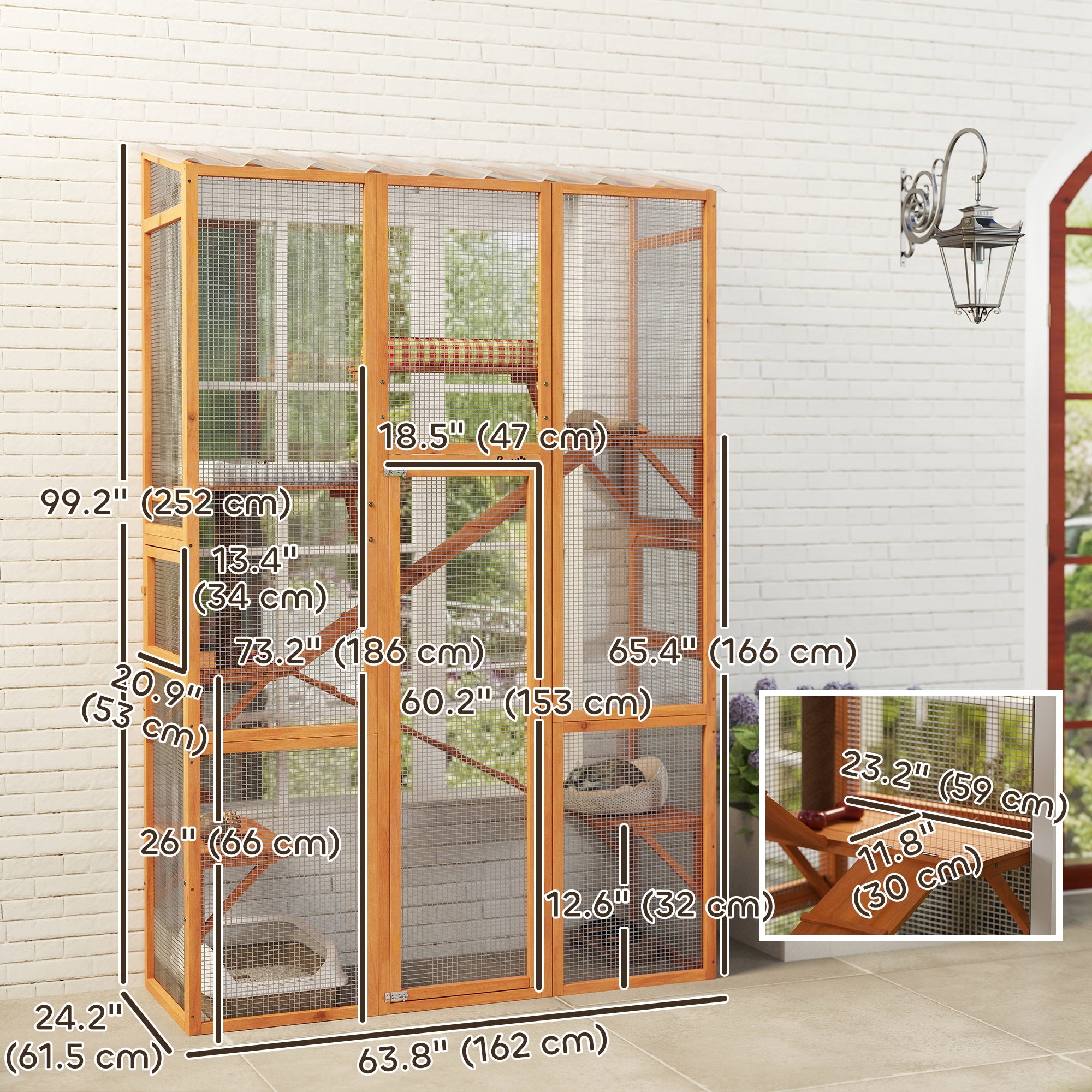 Large Outdoor Catio with 6 Jumping Platforms, Scratching Post, 2 Ramps, Waterproof Roof, Orange