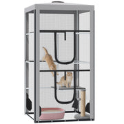 79"H Catio Outdoor Cat Enclosure, Steel Frame Cat Cage with 3 Platforms, 2 Doors and 4 Sandbags for Stability