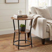 ACCENT TABLE 22" ROUND BROWN RECLAIMED WOOD 2-TIER-Accent Tables-DECOROLALA