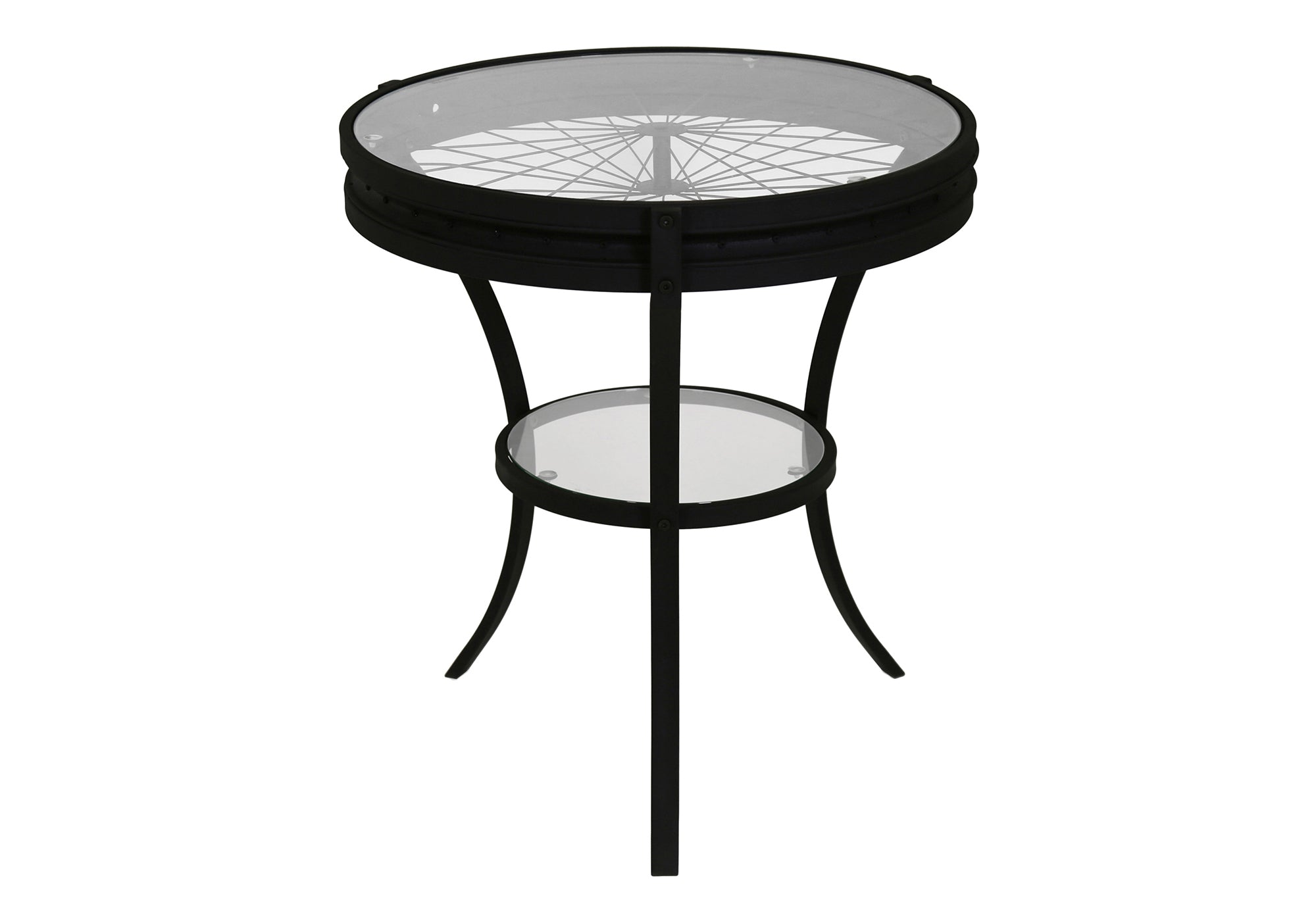 ACCENT TABLE - 22"DIA / BLACK WITH TEMPERED GLASS-Accent Table-DECOROLALA