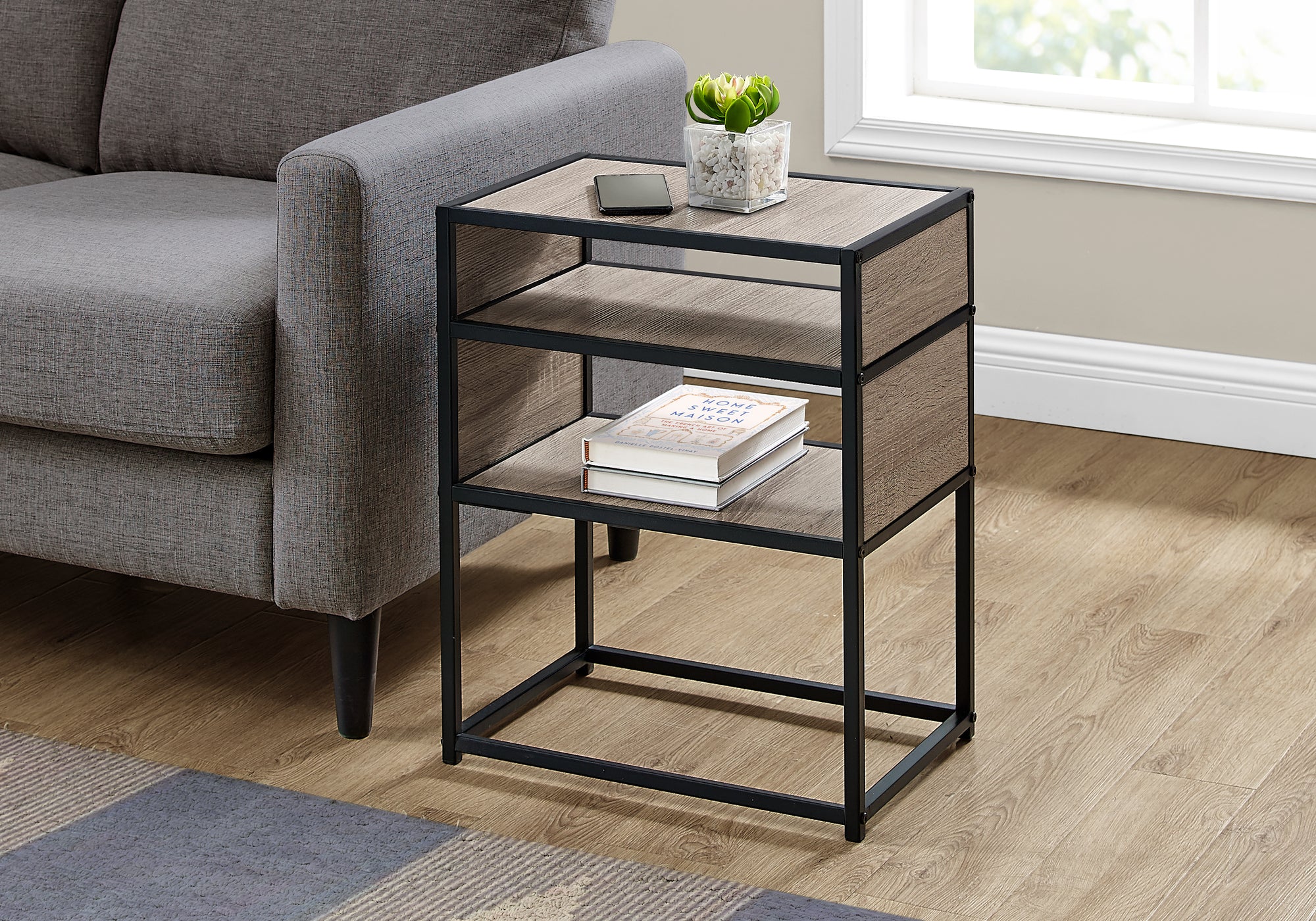 ACCENT TABLE - 22"H / DARK TAUPE / BLACK METAL-Accent Table-DECOROLALA