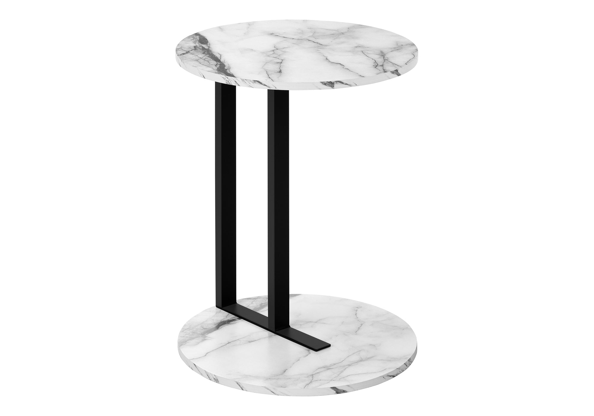 ACCENT TABLE - 24"H / WHITE MARBLE-LOOK / BLACK METAL-Accent Table-DECOROLALA