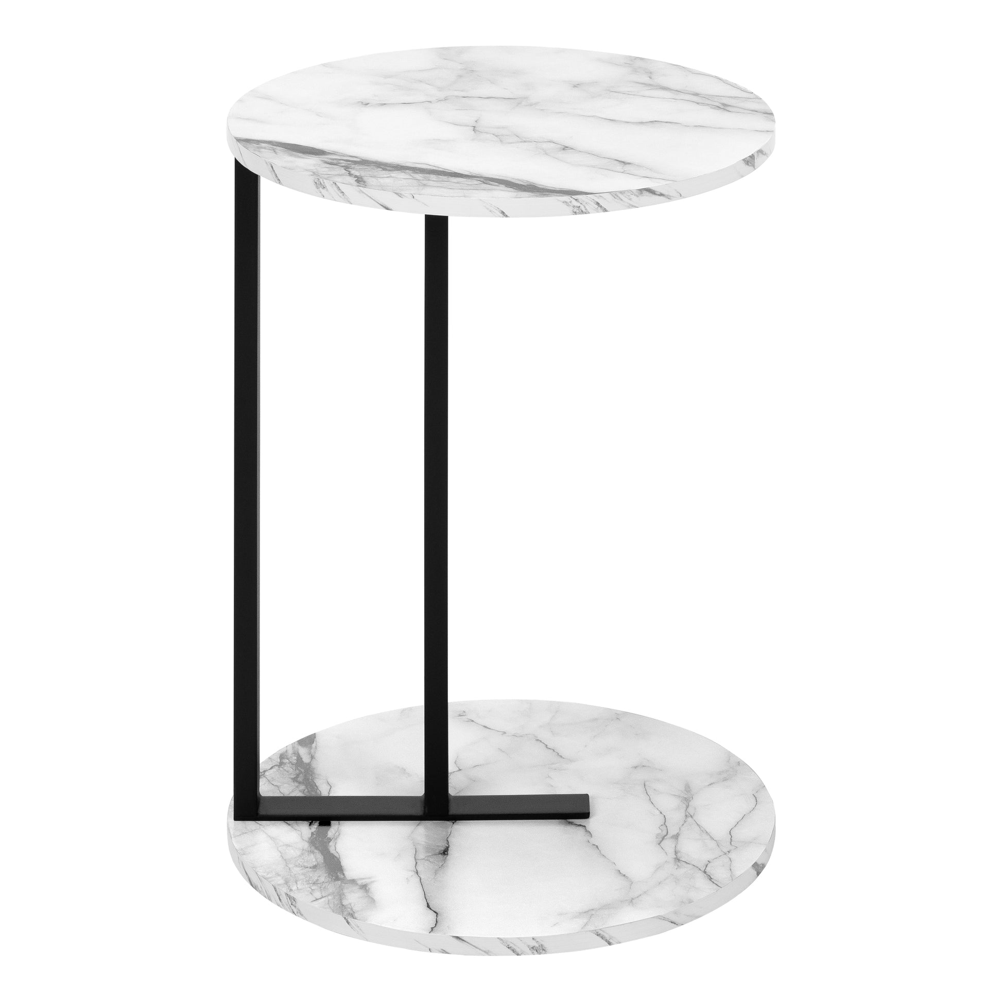 ACCENT TABLE - 24"H / WHITE MARBLE-LOOK / BLACK METAL-Accent Table-DECOROLALA