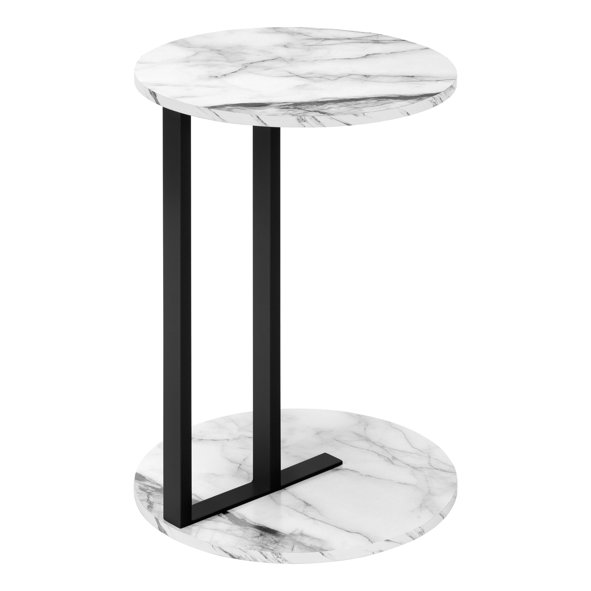 ACCENT TABLE - 24"H / WHITE MARBLE-LOOK / BLACK METAL-Accent Table-DECOROLALA