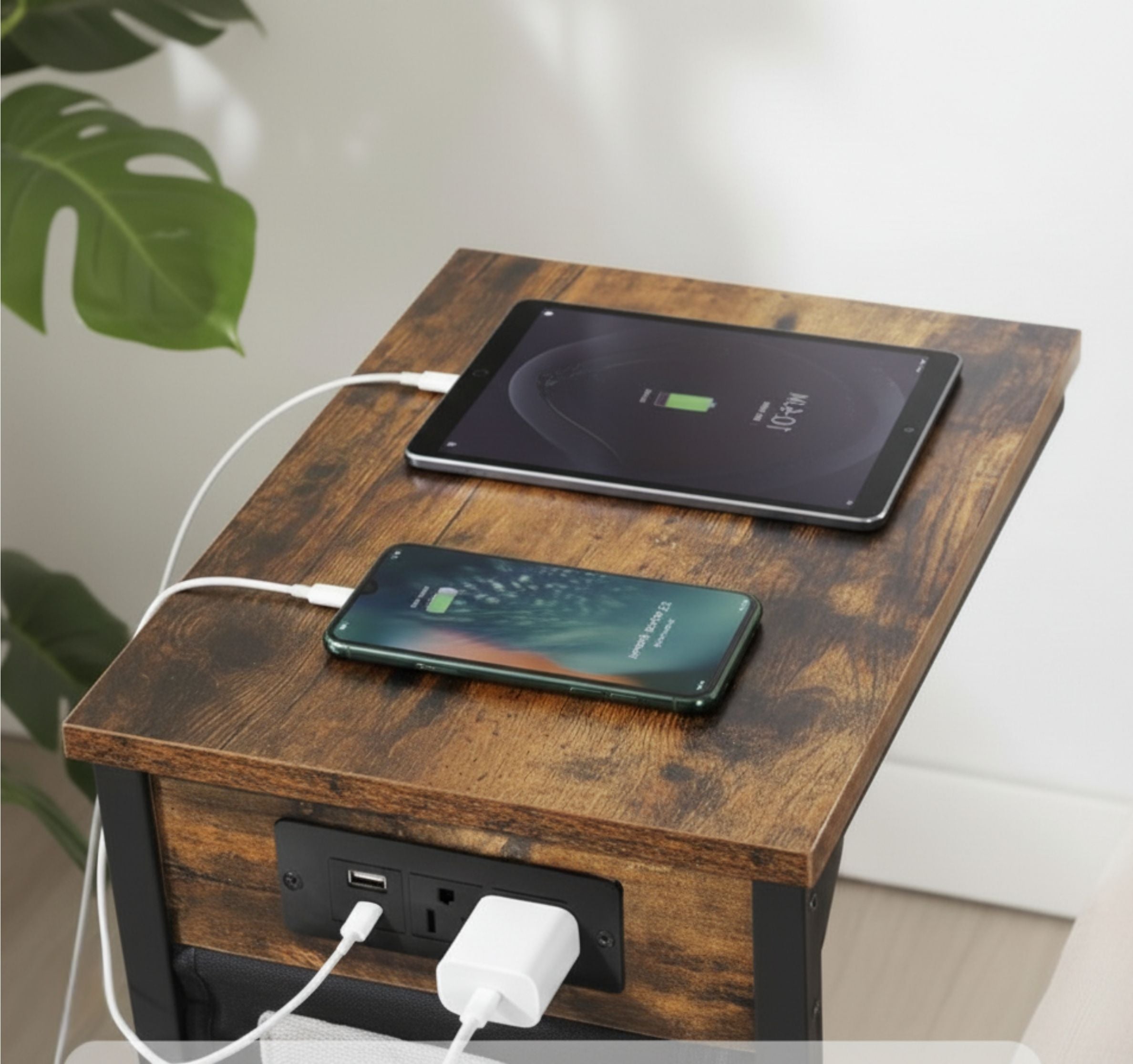 ACCENT TABLE RECLAIMED WOOD BLACK USB SET OF 2-Accent Tables-DECOROLALA