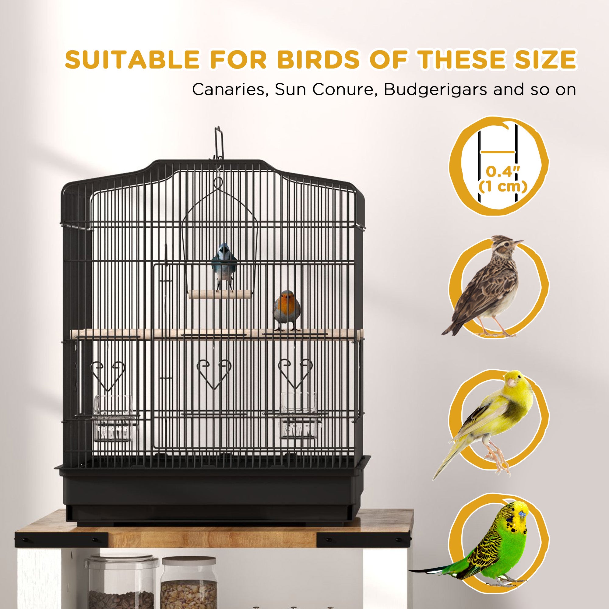 23" Bird Cage, Finches Canaries, Parrot Cage with Doors Perches, 2 Feeder Pet Supplies, Black