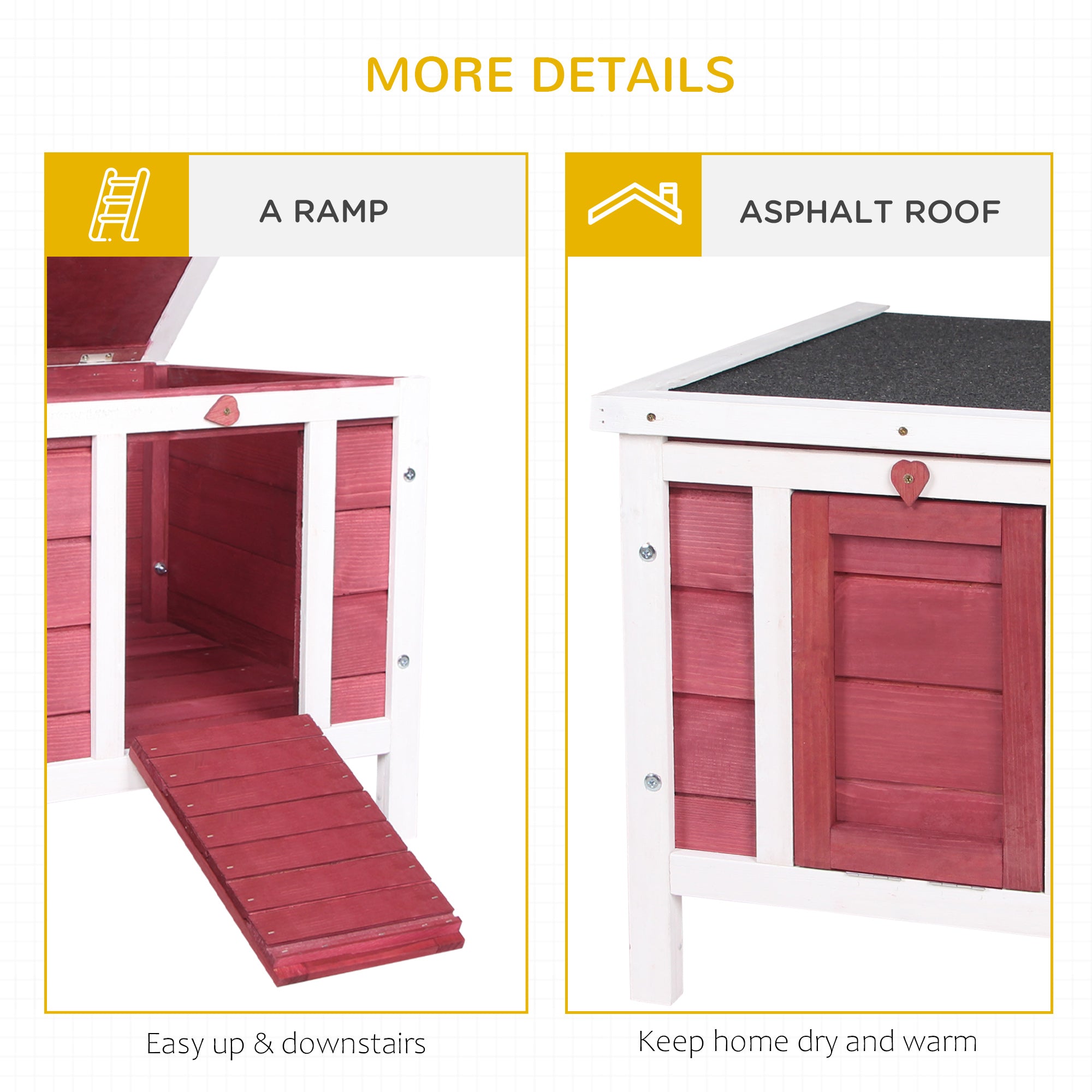 Wooden Rabbit Hutch, Bunny Cage with Waterproof & Openable Asphalt Roof, Outdoor Cat House Guinea Pig Cage Duck Shelter, Indoor Outdoor Use, 20" x 16.5" x 17", Red