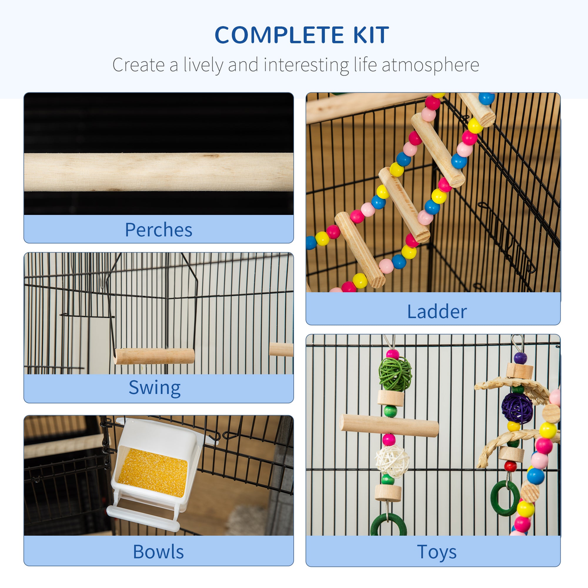 Cage à oiseaux de 39" pour perruches, calopsittes, conures et petits oiseaux, avec échelle, balançoire, jouets, perchoirs, plateau, mangeoires et poignée