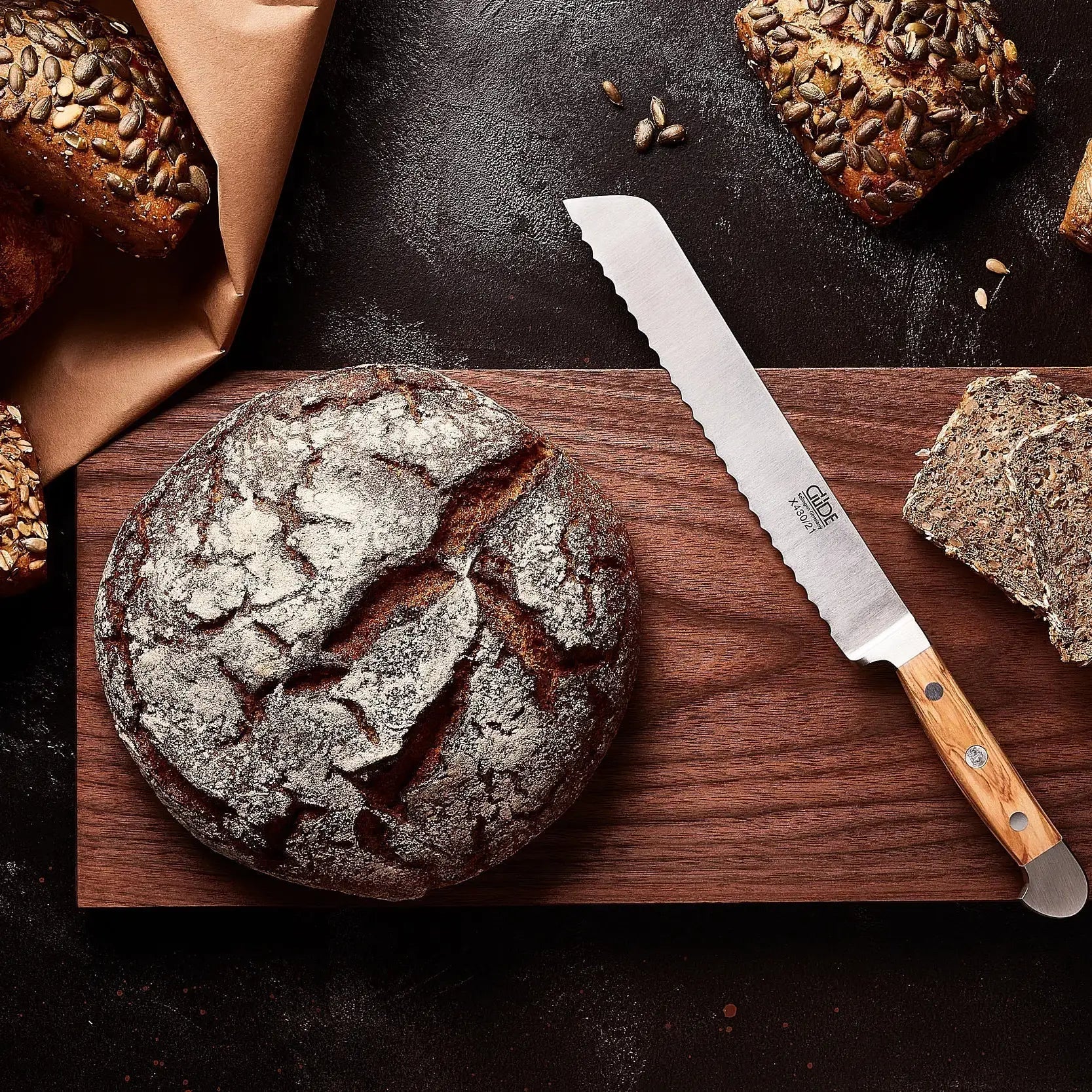 ALPHA OLIVE | Bread Knife 8" Blade | Hand Forged / Olive wood handle-Bred Knife-DECOROLALA