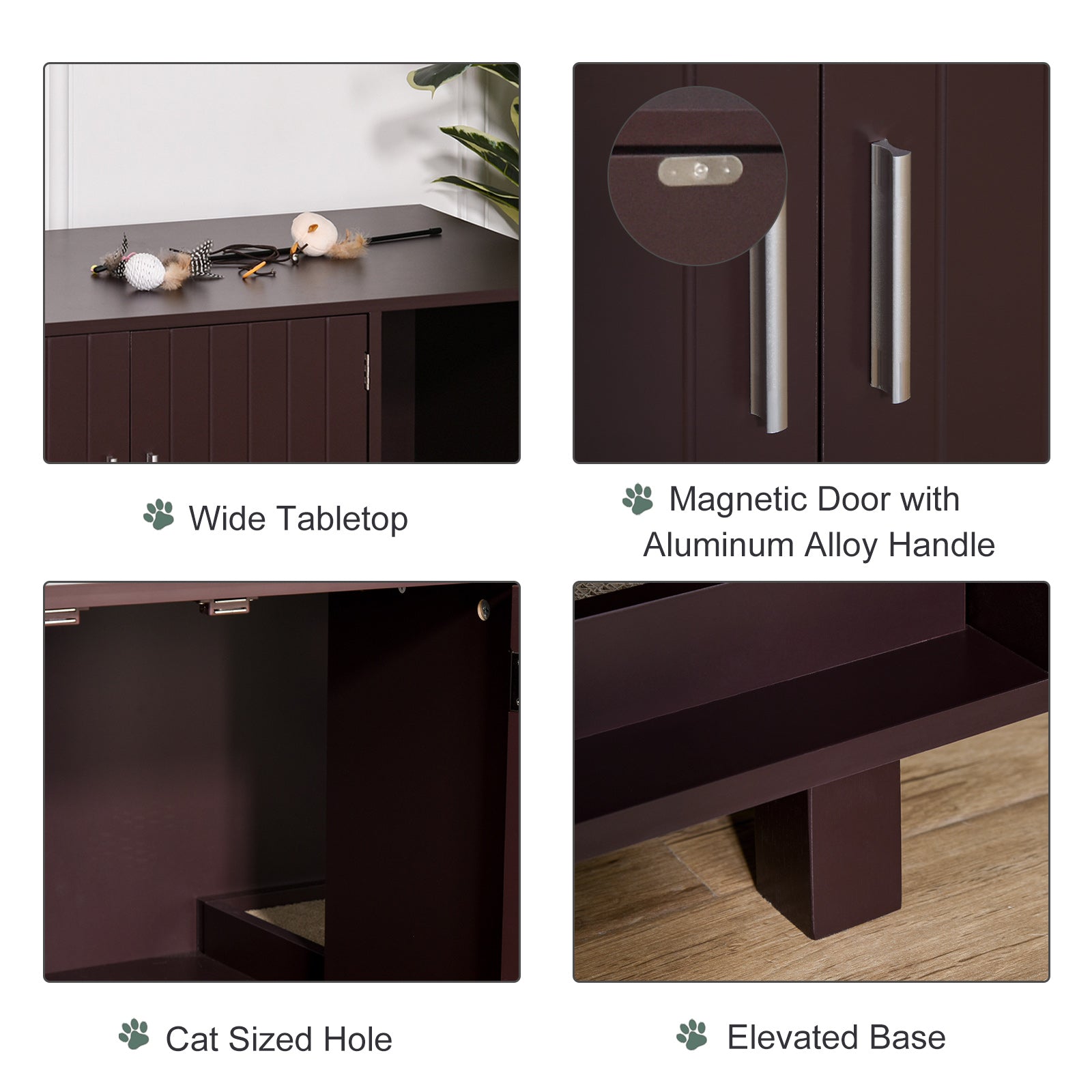 Meuble cache-litière pour chat, meuble à litière dissimulé, maison pour chat et table d’appoint avec espace toilettes et tapis à griffer, pour chats et chatons d’intérieur, 36" x 20.5" x 20", marron