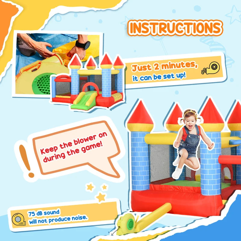 Qaba 4-in-1 Bounce House with Slide, Pool and Blower - 9.2' x 8.5'