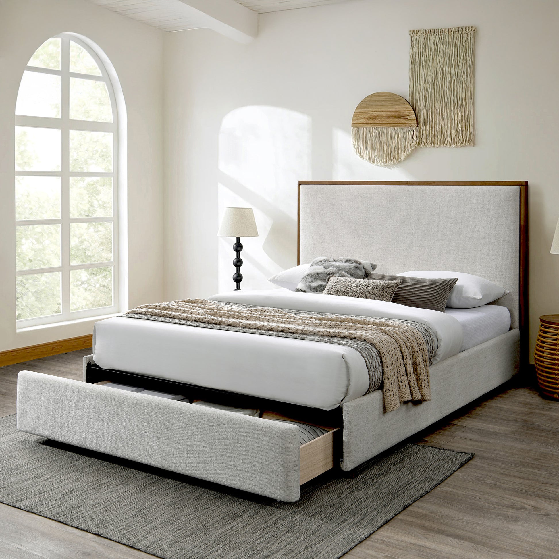 ANDOVER-60" PLATFORM BED w/DRAWER-OAT-DECOROLALA