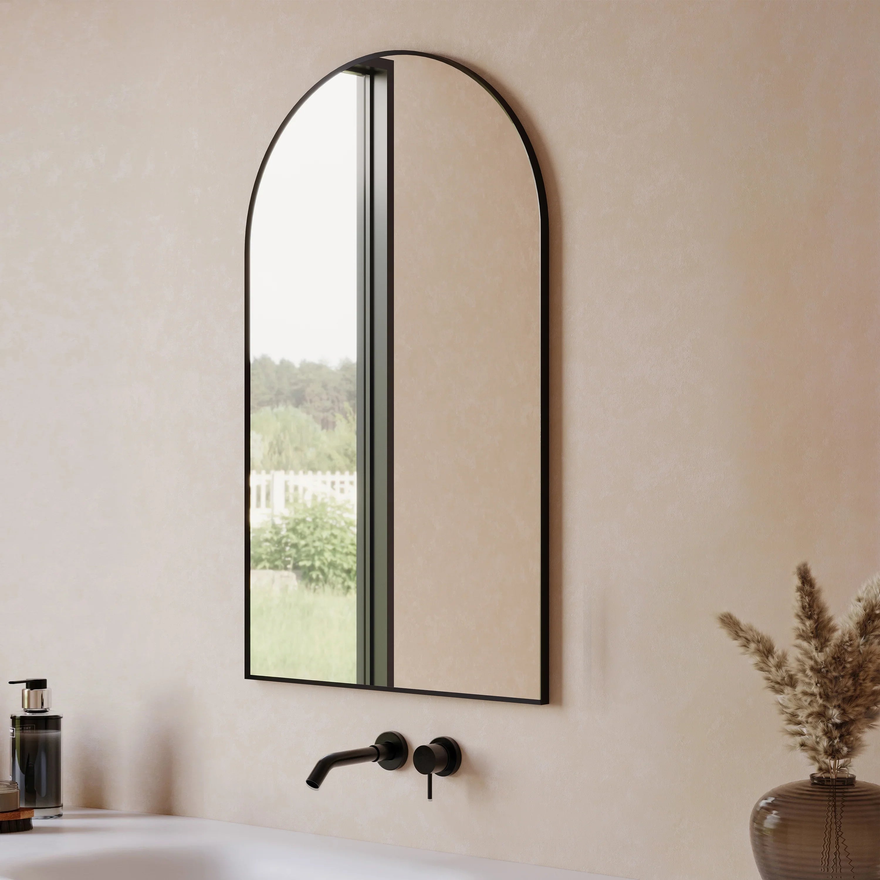 24" Arched Aluminum Frame Mirror in Matte Black