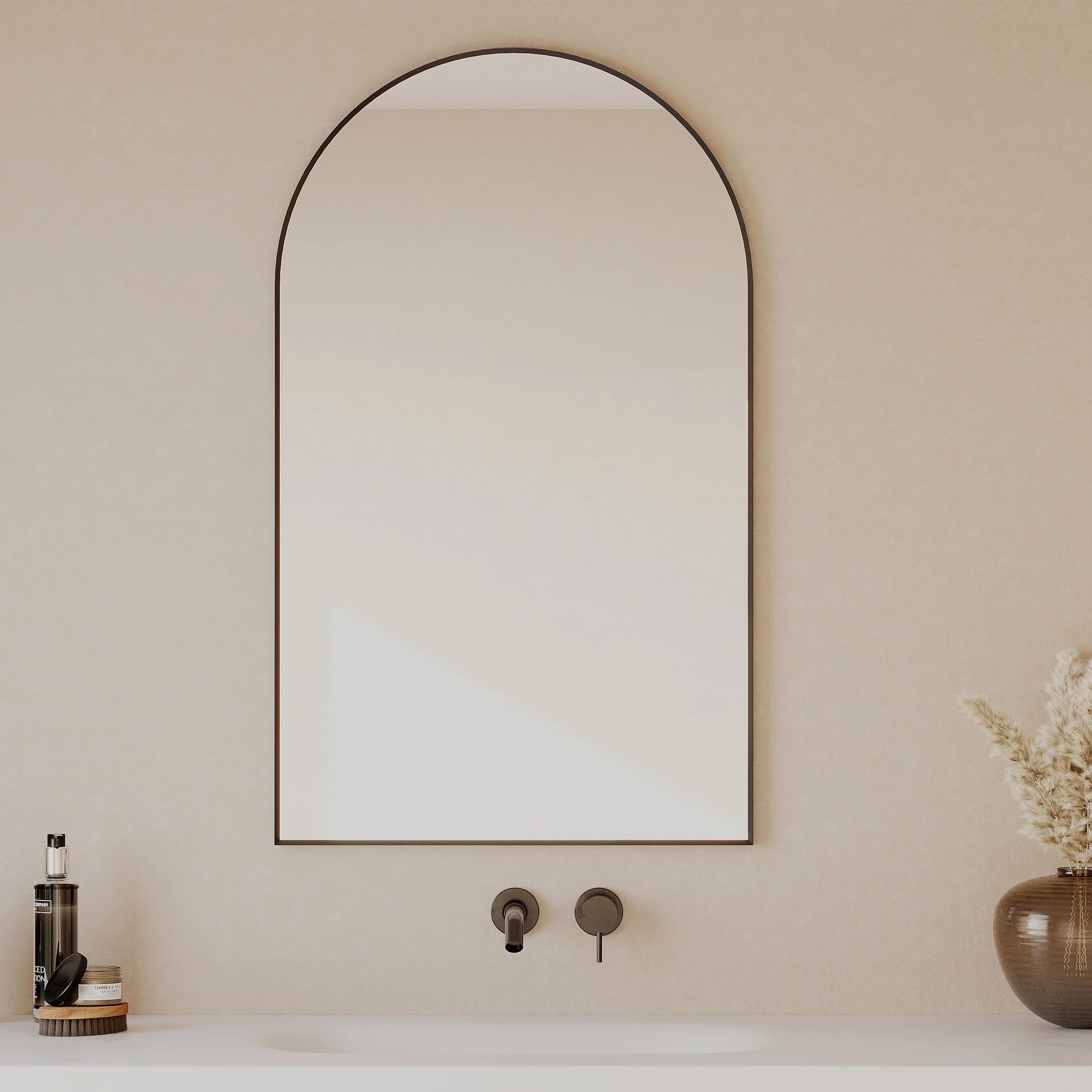 24" Arched Aluminum Frame Mirror in Matte Black