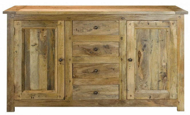 Granary 4 Drawer Sideboard - Solid Mango Wood Oak Finish