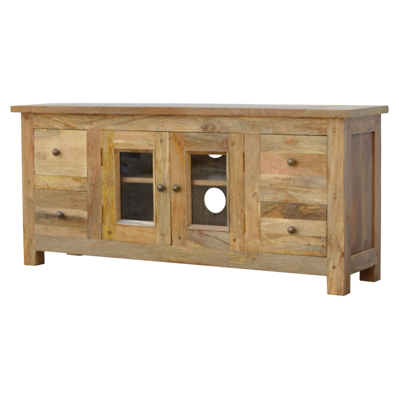Granary Glazed 4-Drawer TV Unit - Solid Mango Wood Oak-ish Finish