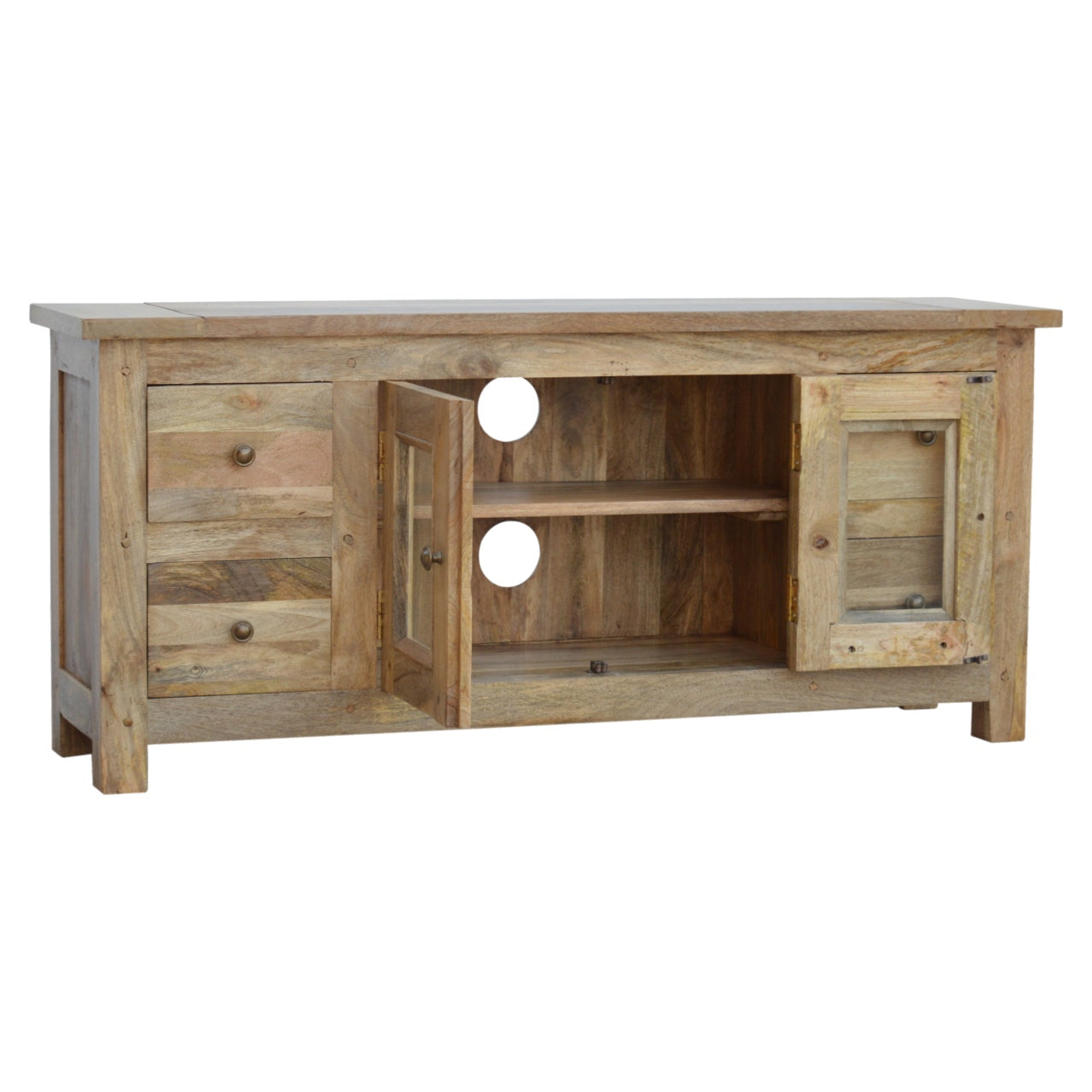 Granary Glazed 4-Drawer TV Unit - Solid Mango Wood Oak-ish Finish
