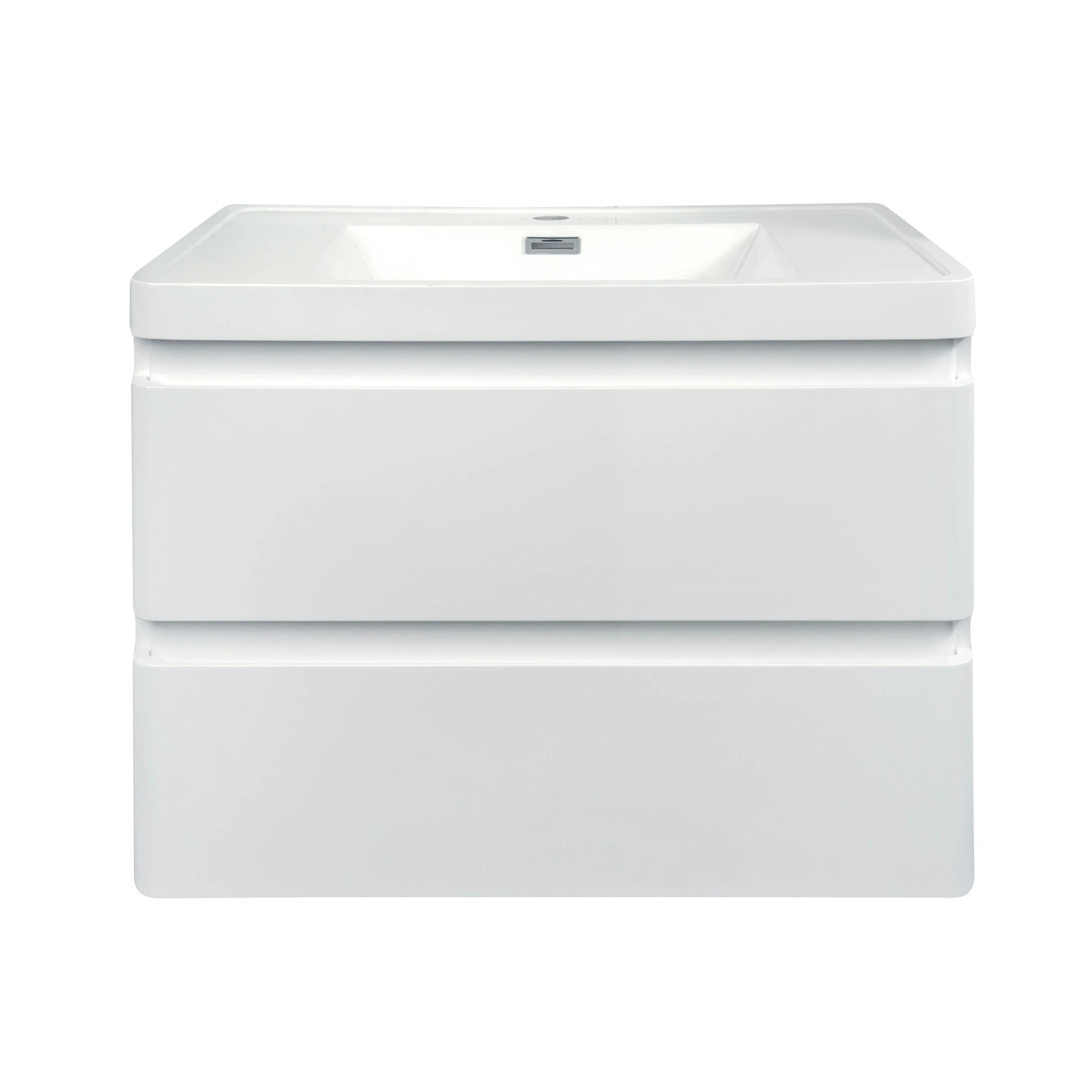 24" Matte White Wall Mount Bathroom Vanity with White Polymarble Countertop
