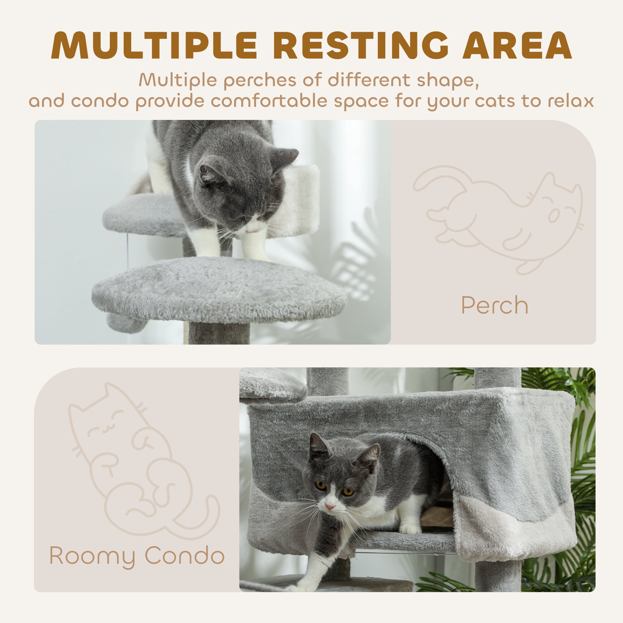 53" Cat Tree Scratching Large Kitten Play House Multi-Level Activity Center Pet Furniture, Grey