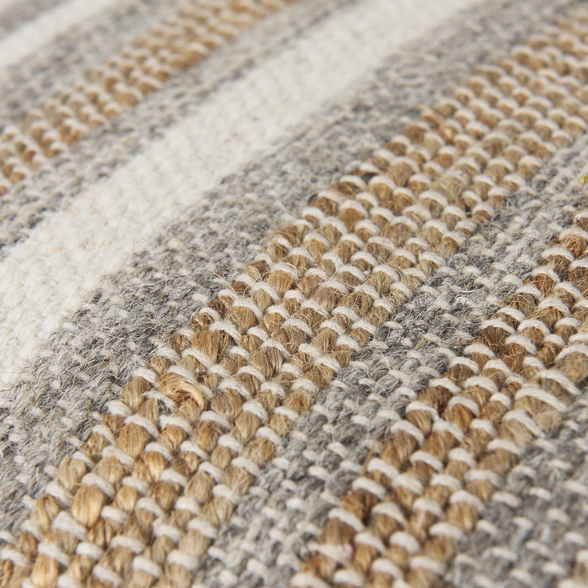 Aahana 16.0L x 16.0W x 16.0H White/Taupe/Gray Striped Hemp and Cotton Pouf-Poufs-DECOROLALA
