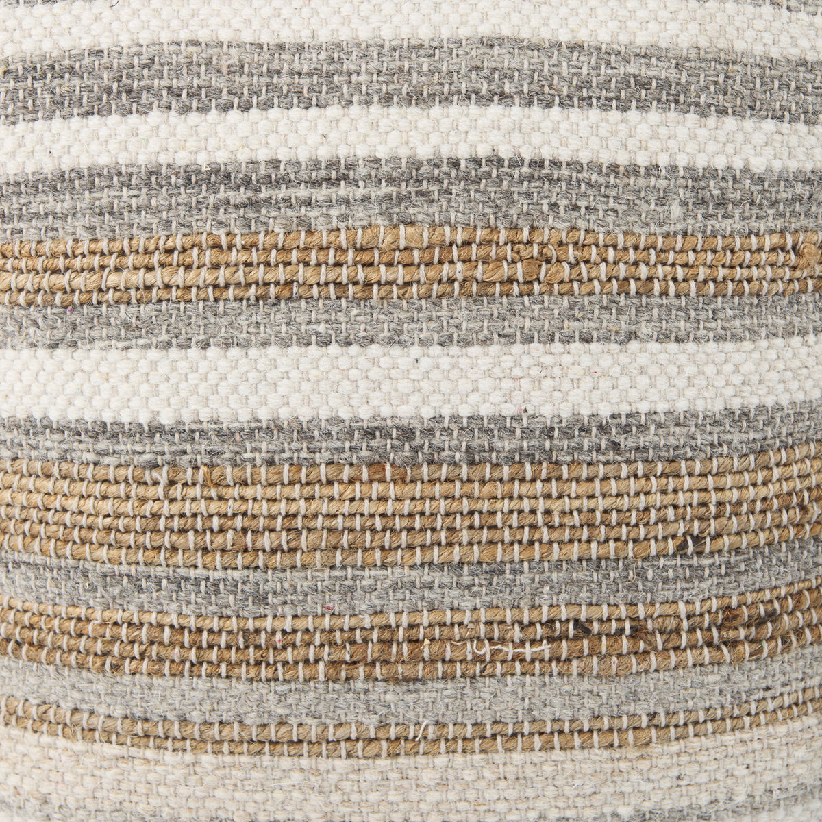 Aahana 16.0L x 16.0W x 16.0H White/Taupe/Gray Striped Hemp and Cotton Pouf-Poufs-DECOROLALA