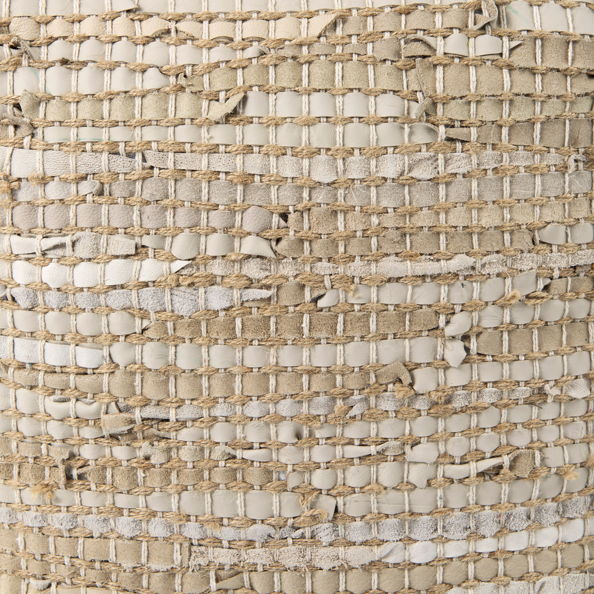Aalia 16.0L x 16.0W x 16.0H Beige Leather and Jute Pouf-Poufs-DECOROLALA
